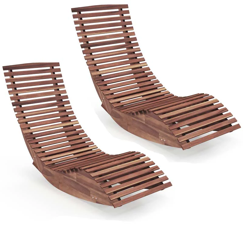 Acacia Wood Outdoor Patio Rocking Chair with Widened Slatted Seat & High Back, Porch Rocker Sun Lounger for Backyard Garden