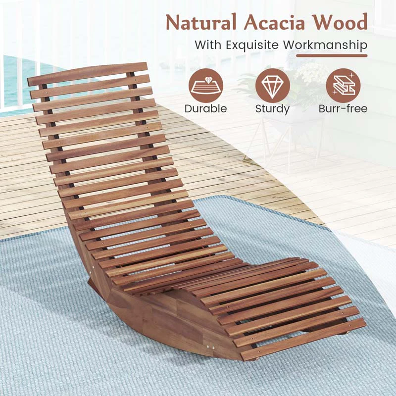 Acacia Wood Outdoor Patio Rocking Chair with Widened Slatted Seat & High Back, Porch Rocker Sun Lounger for Backyard Garden