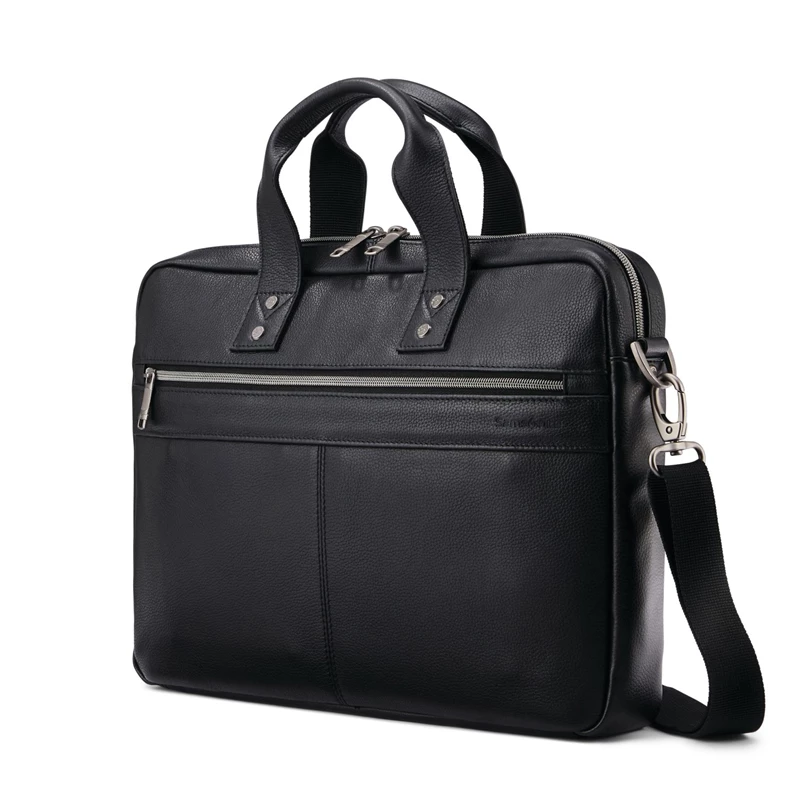 Black Samsonite Classic Leather Slim Brief Business Bags | 9426-OMTQX