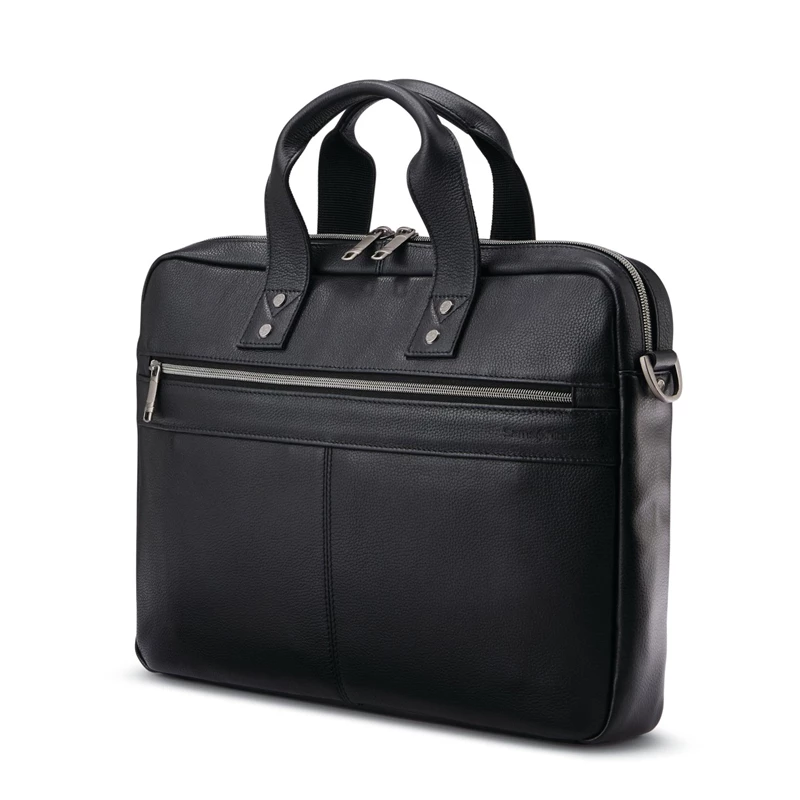 Black Samsonite Classic Leather Slim Brief Business Bags | 9426-OMTQX