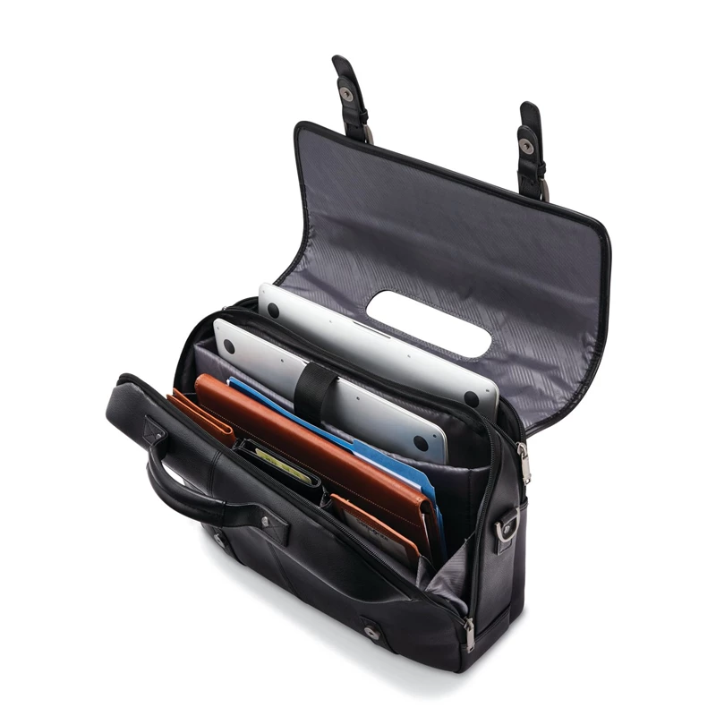 Black Samsonite Classic Leather Flapover Business Bags | 4961-TMWZC