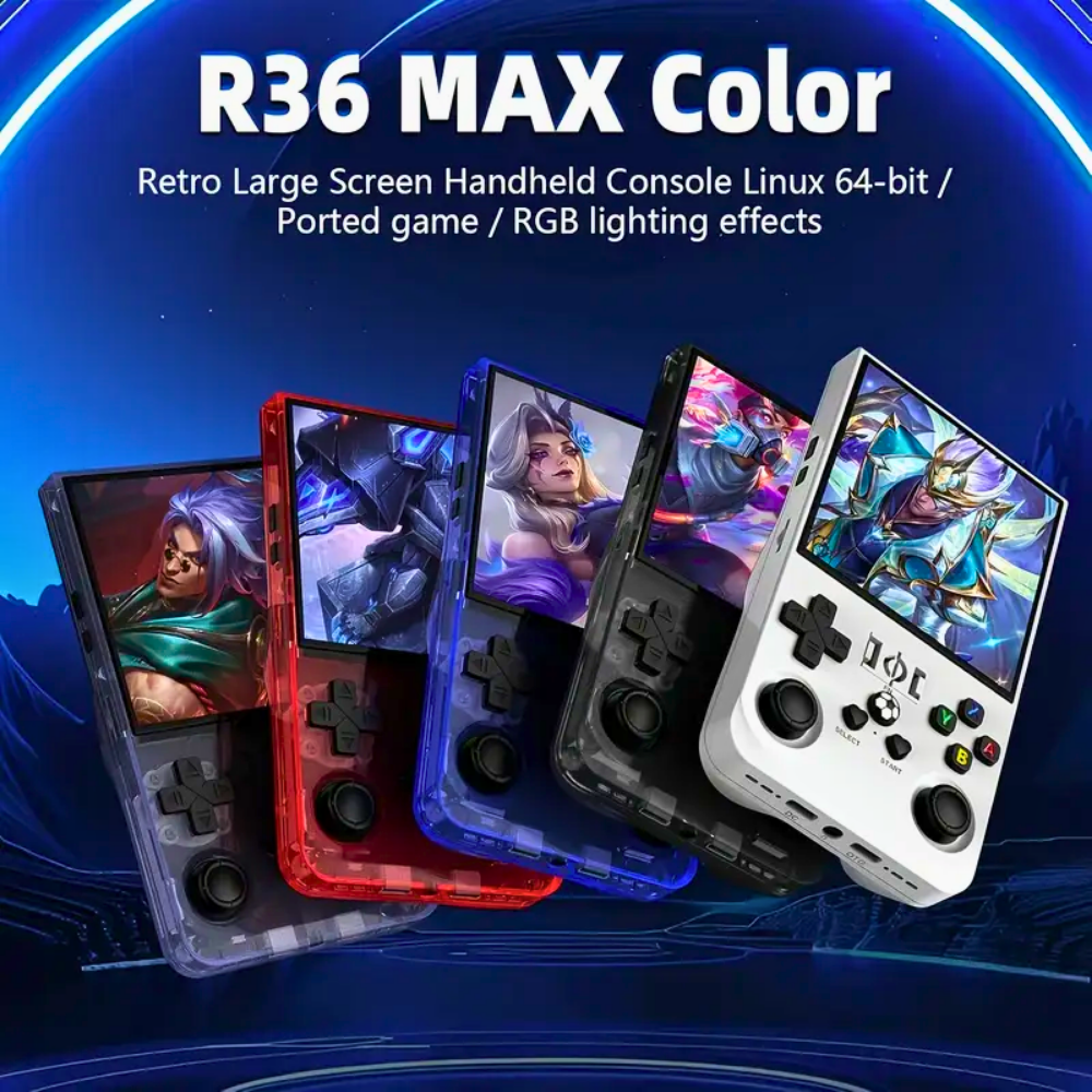 R36MAX Retro Handheld Game Console, 4.0 Inch IPS HD Screen Retro Gaming Console, Linux System, 20＋Mainstream Emulator Games Retro Game Console, 4000mAh Battery, Built-in 64G TF Card, Black - Game Consoles