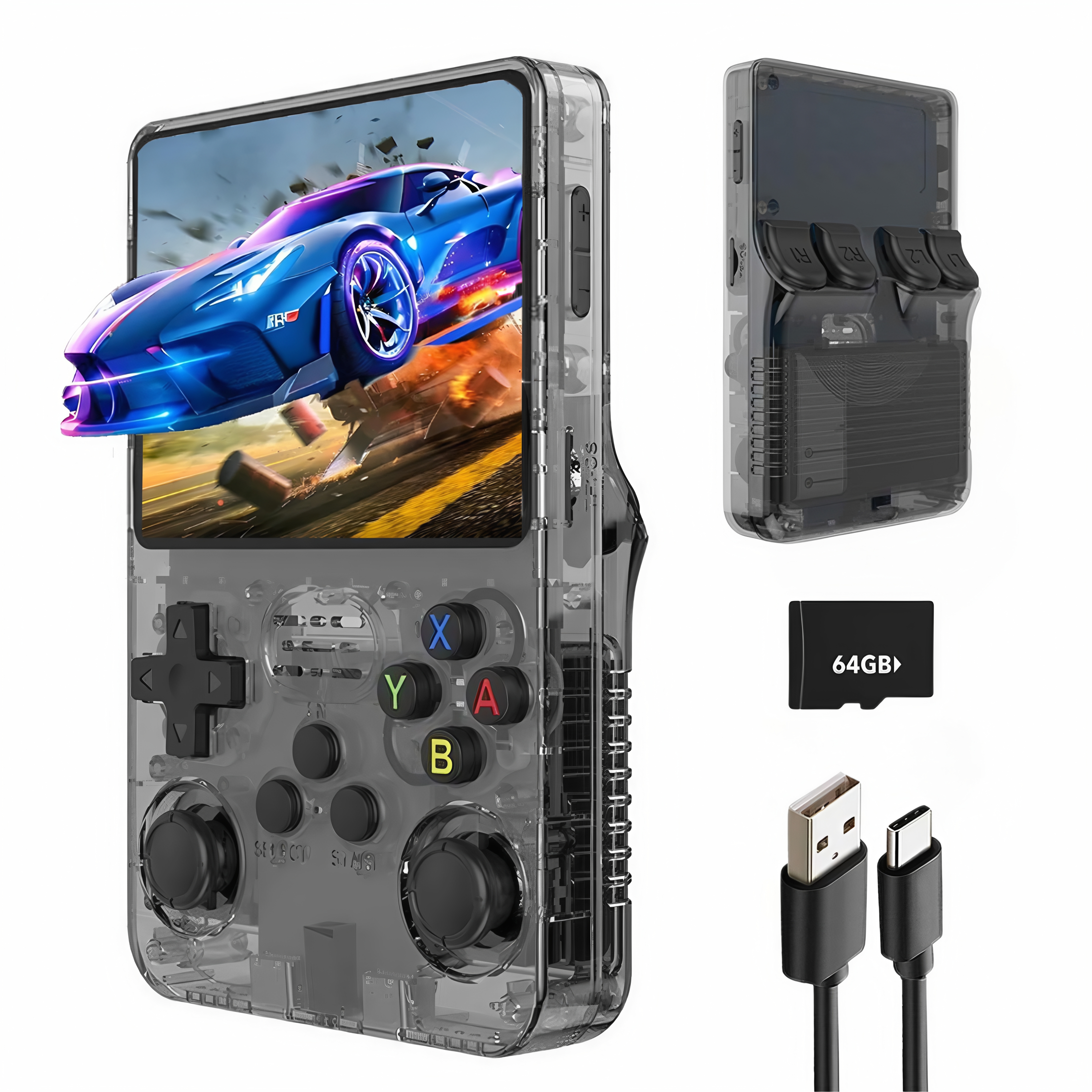 R36S HD Retro Handheld Game Console, 3.5 Inch IPS Screen, 64GB Memory, Supports 20,000+ Games,Portable Arcade Video Gaming Console Gift for Adults(Black) - Game Consoles