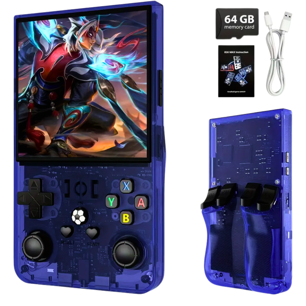 R36MAX Retro Handheld Game Console, 4.0 Inch IPS HD Screen Retro Gaming Console, Linux System, 20＋Mainstream Emulator Games Retro Game Console, 4000mAh Battery, Built-in 64G TF Card, Black - Game Consoles
