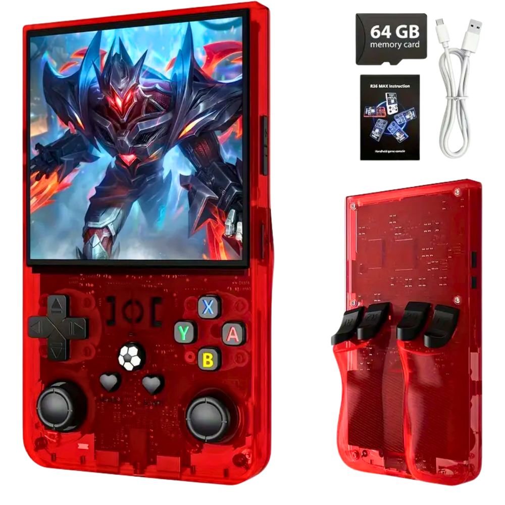 R36MAX Retro Handheld Game Console, 4.0 Inch IPS HD Screen Retro Gaming Console, Linux System, 20＋Mainstream Emulator Games Retro Game Console, 4000mAh Battery, Built-in 64G TF Card, Black - Game Consoles