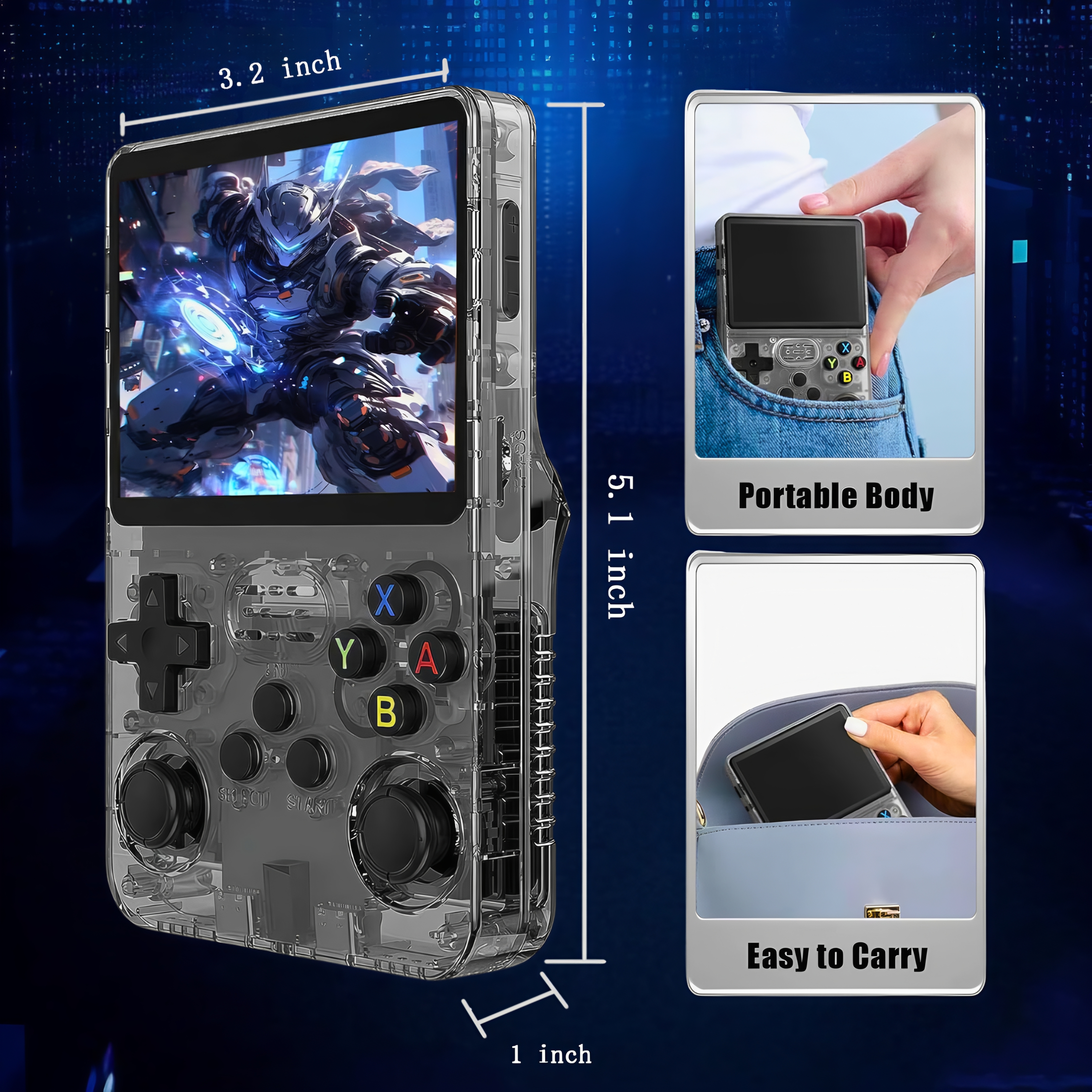 R36S HD Retro Handheld Game Console, 3.5 Inch IPS Screen, 64GB Memory, Supports 20,000+ Games,Portable Arcade Video Gaming Console Gift for Adults(Black) - Game Consoles