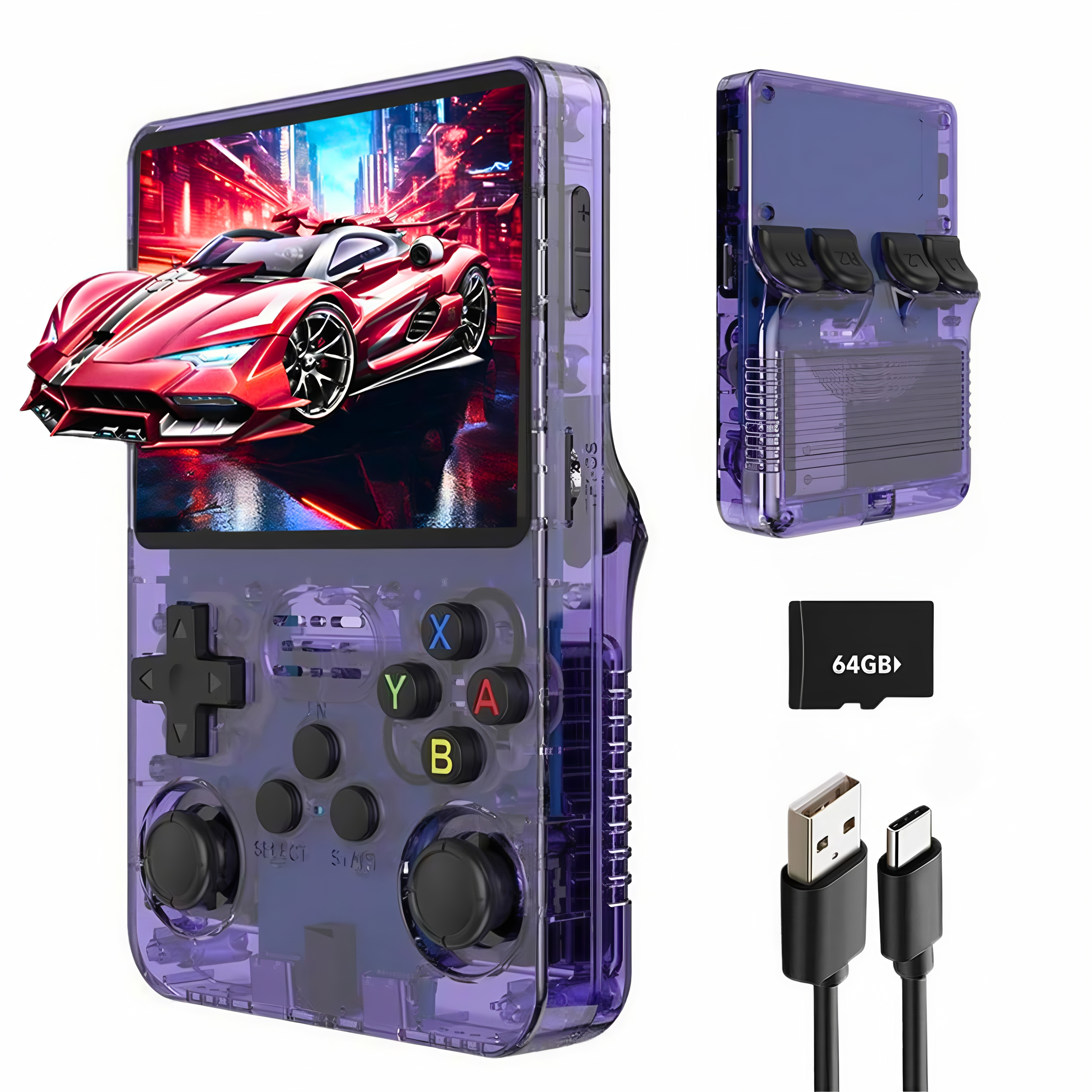 R36S HD Retro Handheld Game Console, 3.5 Inch IPS Screen, 64GB Memory, Supports 20,000+ Games,Portable Arcade Video Gaming Console Gift for Adults(Black) - Game Consoles