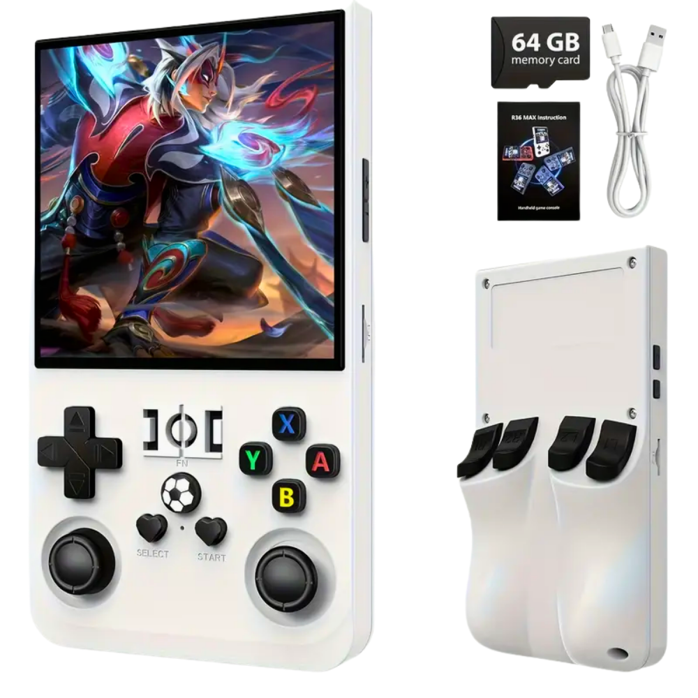 R36MAX Retro Handheld Game Console, 4.0 Inch IPS HD Screen Retro Gaming Console, Linux System, 20＋Mainstream Emulator Games Retro Game Console, 4000mAh Battery, Built-in 64G TF Card, Black - Game Consoles