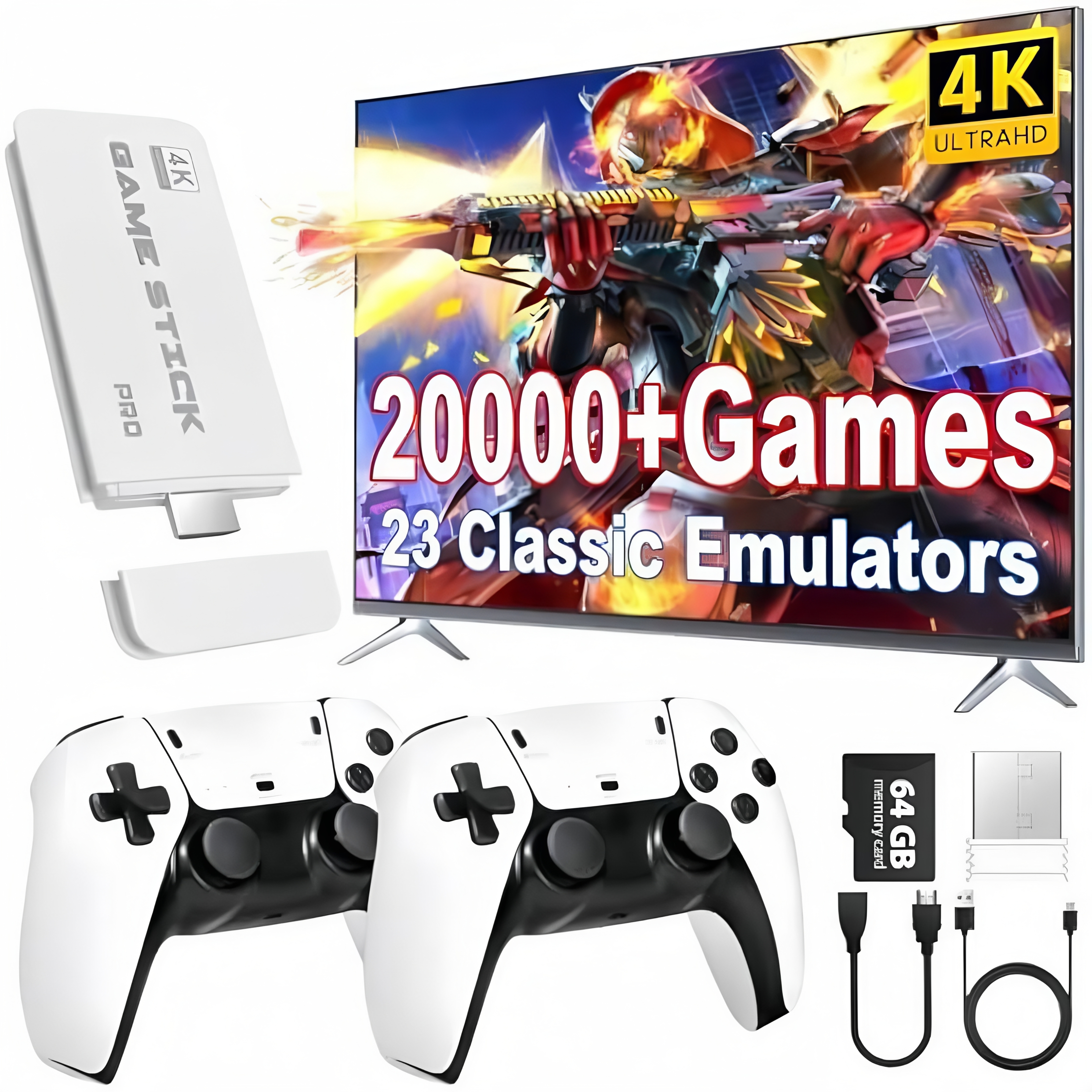 4K HDMI Output -20000+ Games Wireless Retro GameConsole Stick, Retro Plug and Play Video Game Stick,26Emulators,2.4G Wireless Controllers Gaming Accessories - Game Consoles