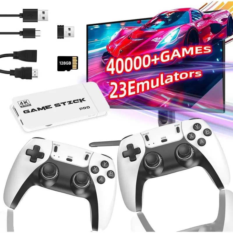 4K HDMI Output -20000+ Games Wireless Retro GameConsole Stick, Retro Plug and Play Video Game Stick,26Emulators,2.4G Wireless Controllers Gaming Accessories - Game Consoles