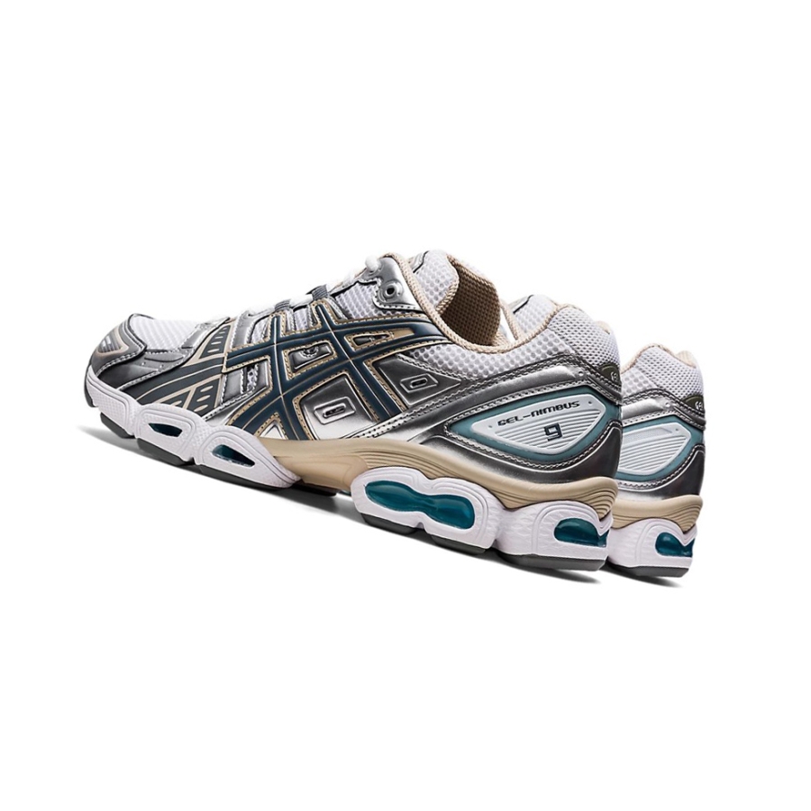 White / Steel Grey Women's Asics GEL-NIMBUS 9 Sneakers | US93675UI - Asics Outlet Sale