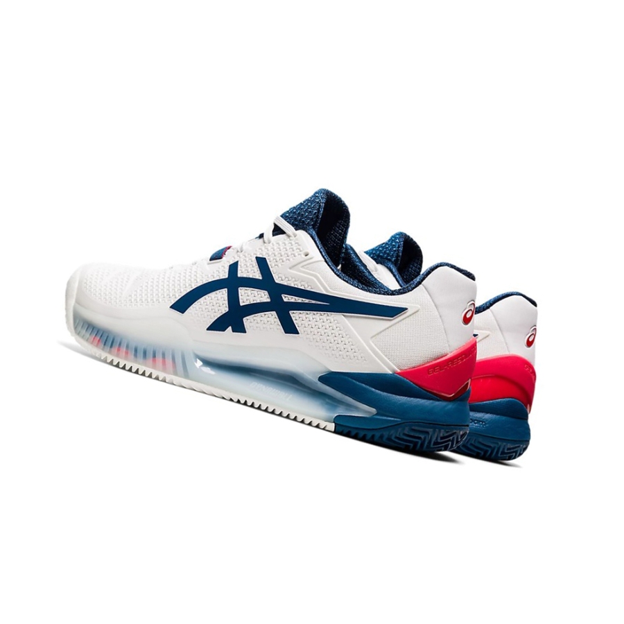 White / Mako Blue Men's Asics GEL-RESOLUTION 8 CLAY Tennis Shoes | US87921LI - Asics Outlet Sale