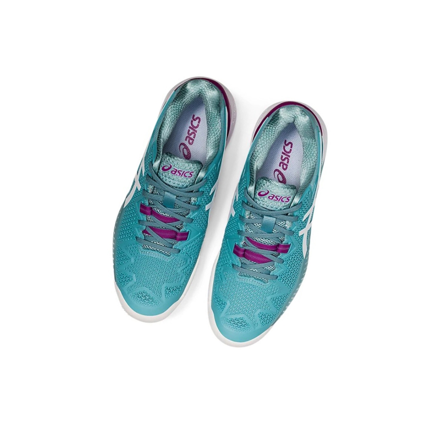 Smoke Blue / White Women's Asics GEL-RESOLUTION 8 CLAY Tennis Shoes | US10947DN - Asics Outlet Sale