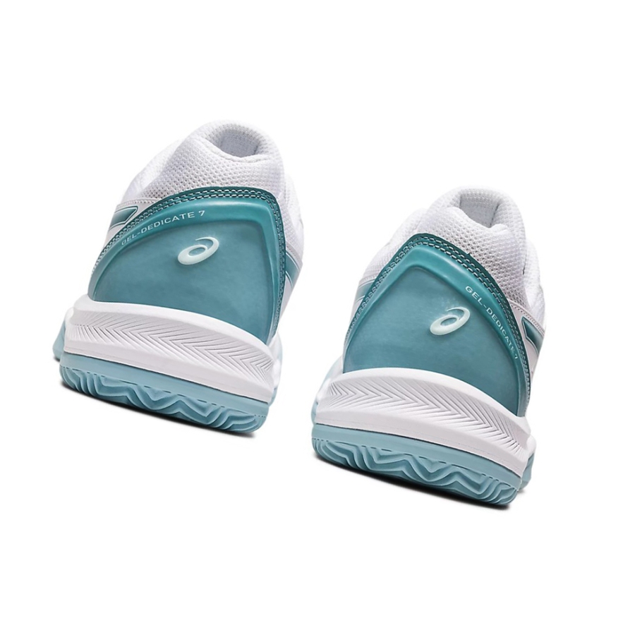 White / Smoke Blue Women's Asics GEL-DEDICATE 7 CLAY Tennis Shoes | US91725GW - Asics Outlet Sale
