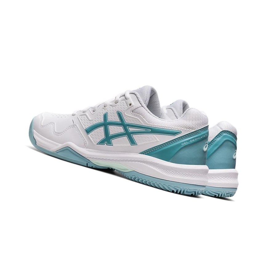 White / Smoke Blue Women's Asics GEL-DEDICATE 7 CLAY Tennis Shoes | US91725GW - Asics Outlet Sale