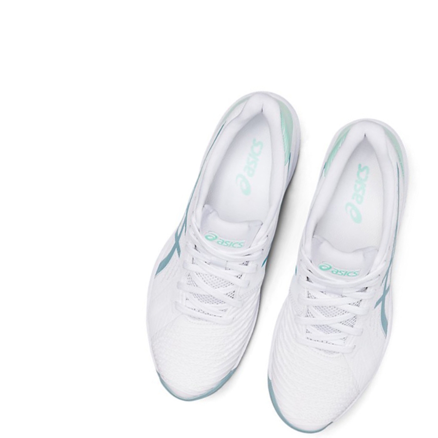 White / Smoke Blue Women's Asics SOLUTION SWIFT FF CLAY Tennis Shoes | US01428LT - Asics Outlet Sale