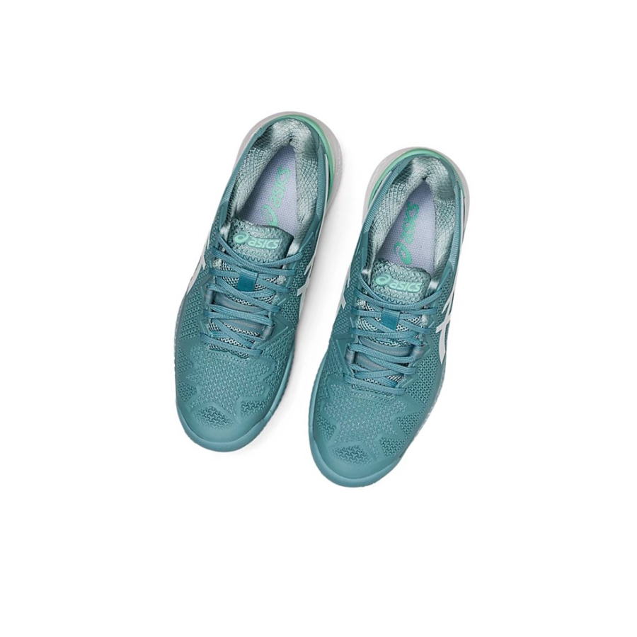 Smoke Blue / White Women's Asics GEL-RESOLUTION 8 CLAY Tennis Shoes | US30867CO - Asics Outlet Sale