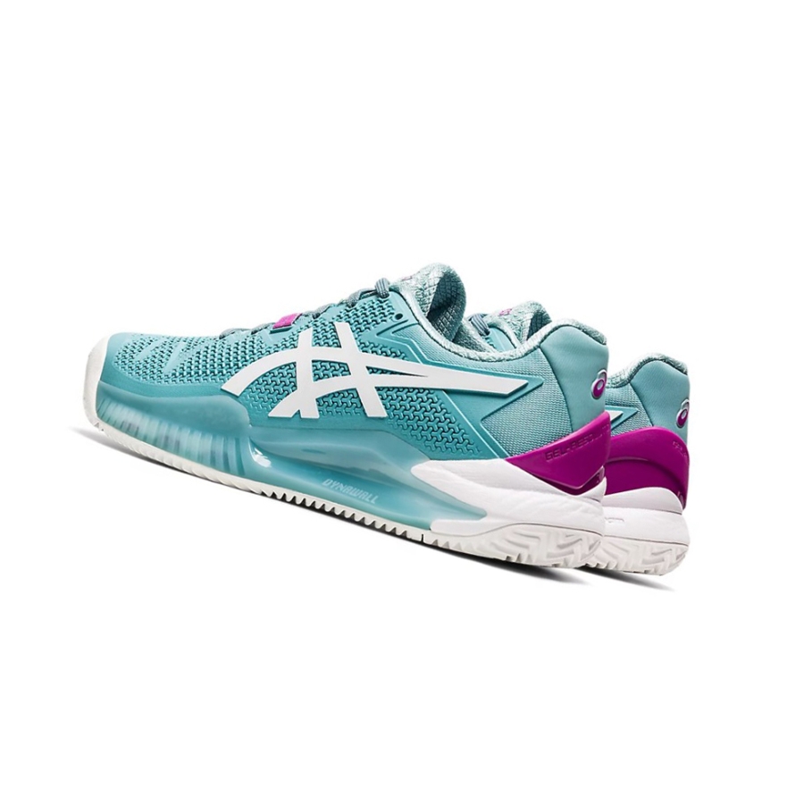 Smoke Blue / White Women's Asics GEL-RESOLUTION 8 CLAY Tennis Shoes | US10947DN - Asics Outlet Sale