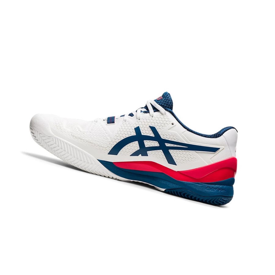 White / Mako Blue Men's Asics GEL-RESOLUTION 8 CLAY Tennis Shoes | US87921LI - Asics Outlet Sale