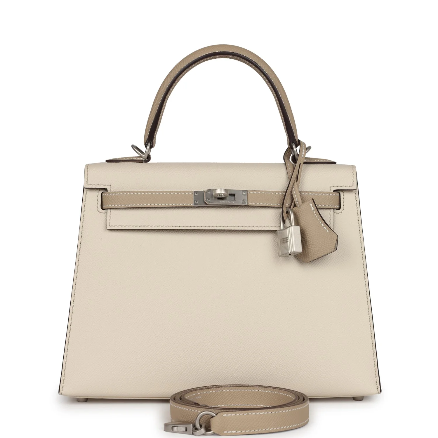 Replicate Hermes Special Order (HSS) Kelly Sellier 25 Craie and Trench Epsom Brushed Palladium Hardware(1:1 replica)