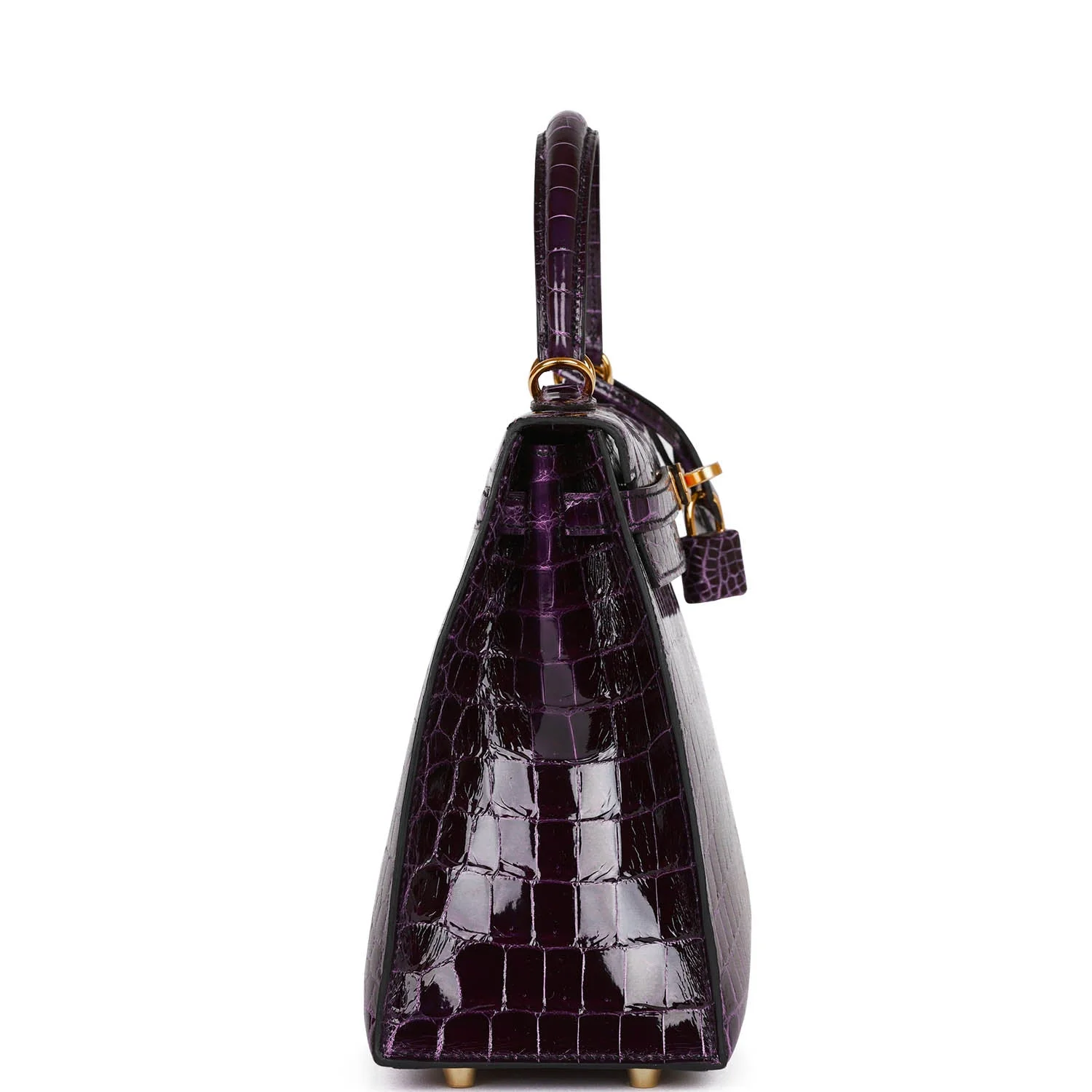 Replicate Hermes Kelly Sellier 25 Aubergine Shiny Niloticus Crocodile Gold Hardware(1:1 replica)