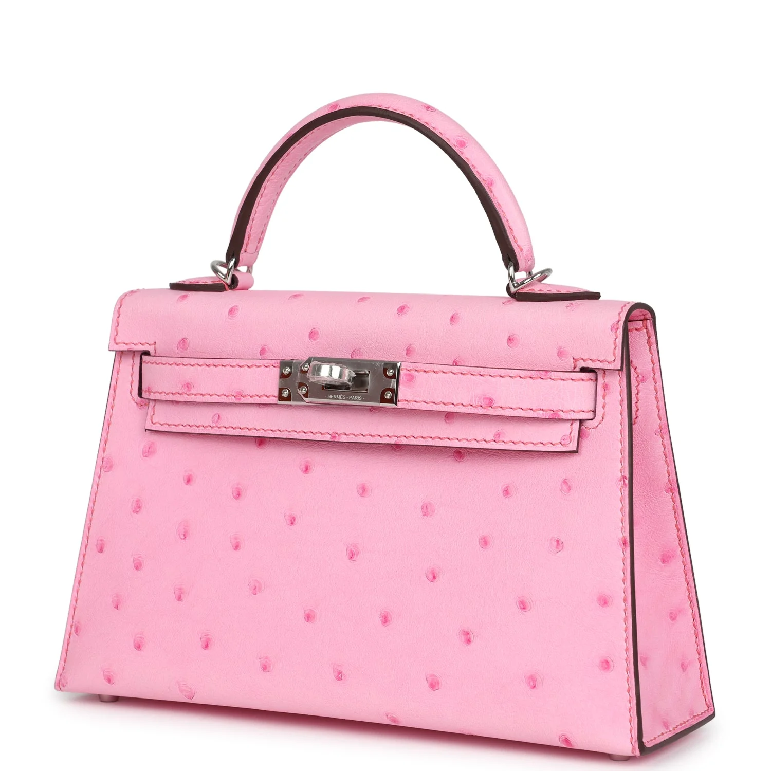 Replicate Hermes Kelly Sellier 20 Bubblegum Ostrich Palladium Hardware(1:1 replica)