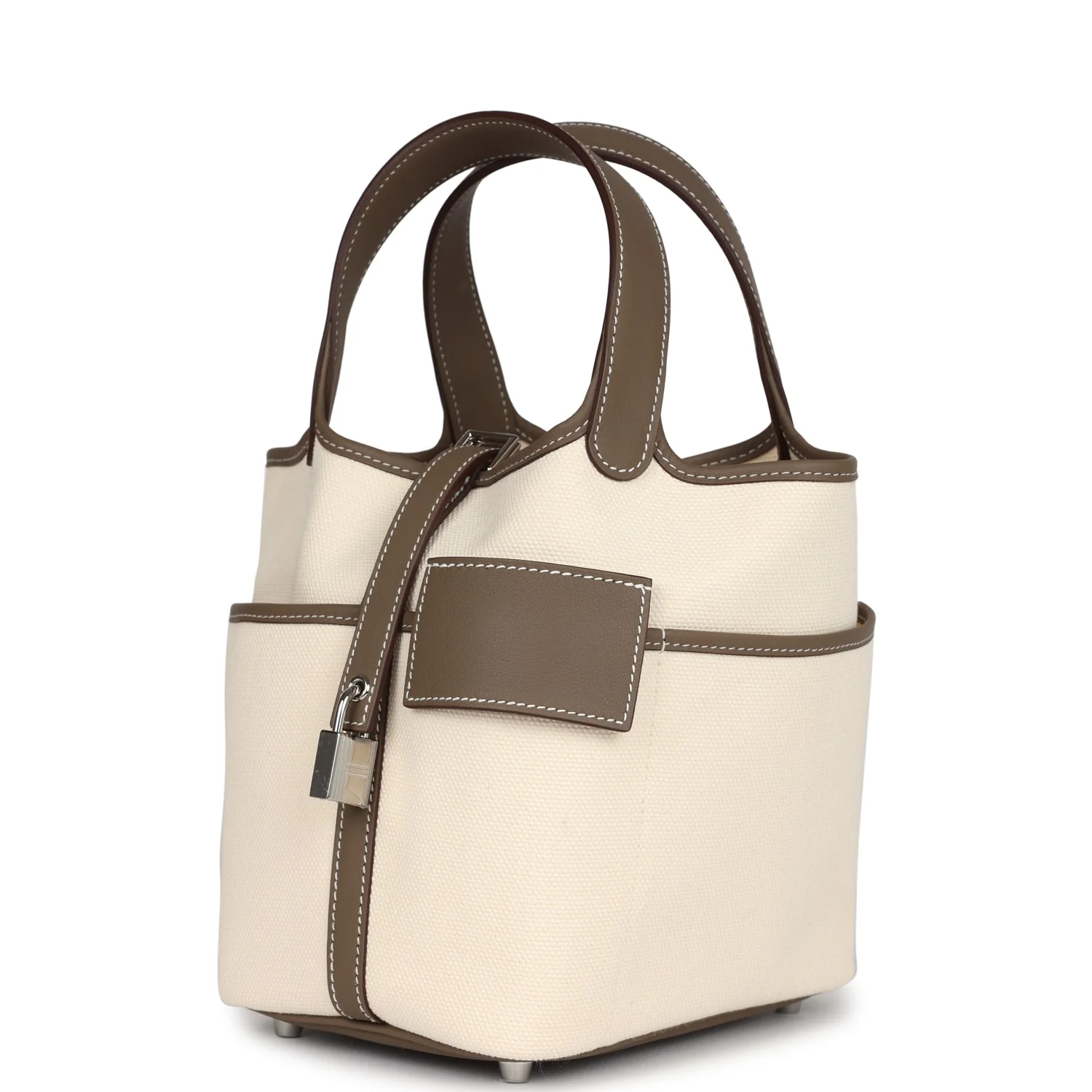 Replicate Hermes Picotin Cargo 18 Ecru Toile Canvas and Etoupe Swift Palladium Hardware(1:1 replica)