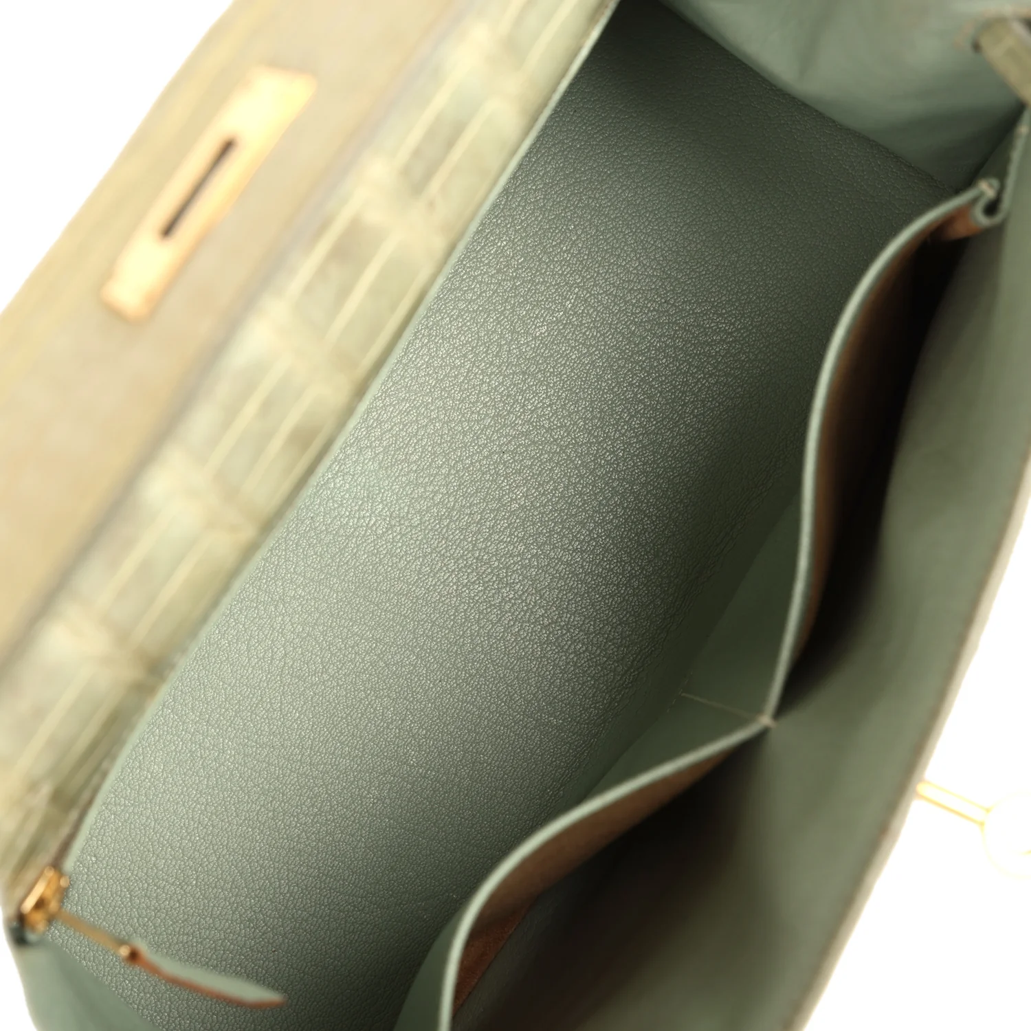Replicate Vintage Hermes Kelly 28 Vert Celadon Natura Shiny Alligator Gold Hardware(1:1 replica)