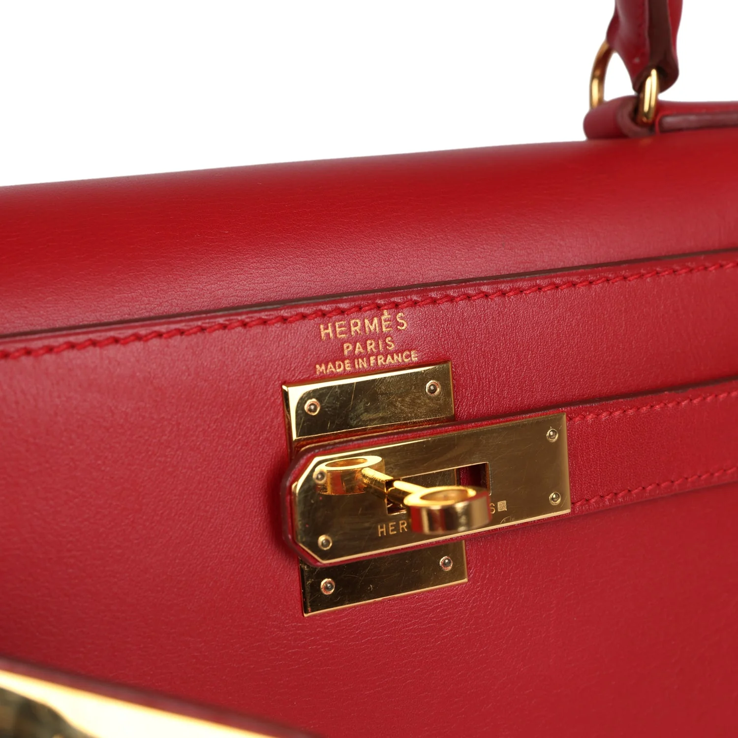 Replicate Vintage Hermes Kelly Sellier 28 Rouge Vif Box Gold Hardware(1:1 replica)