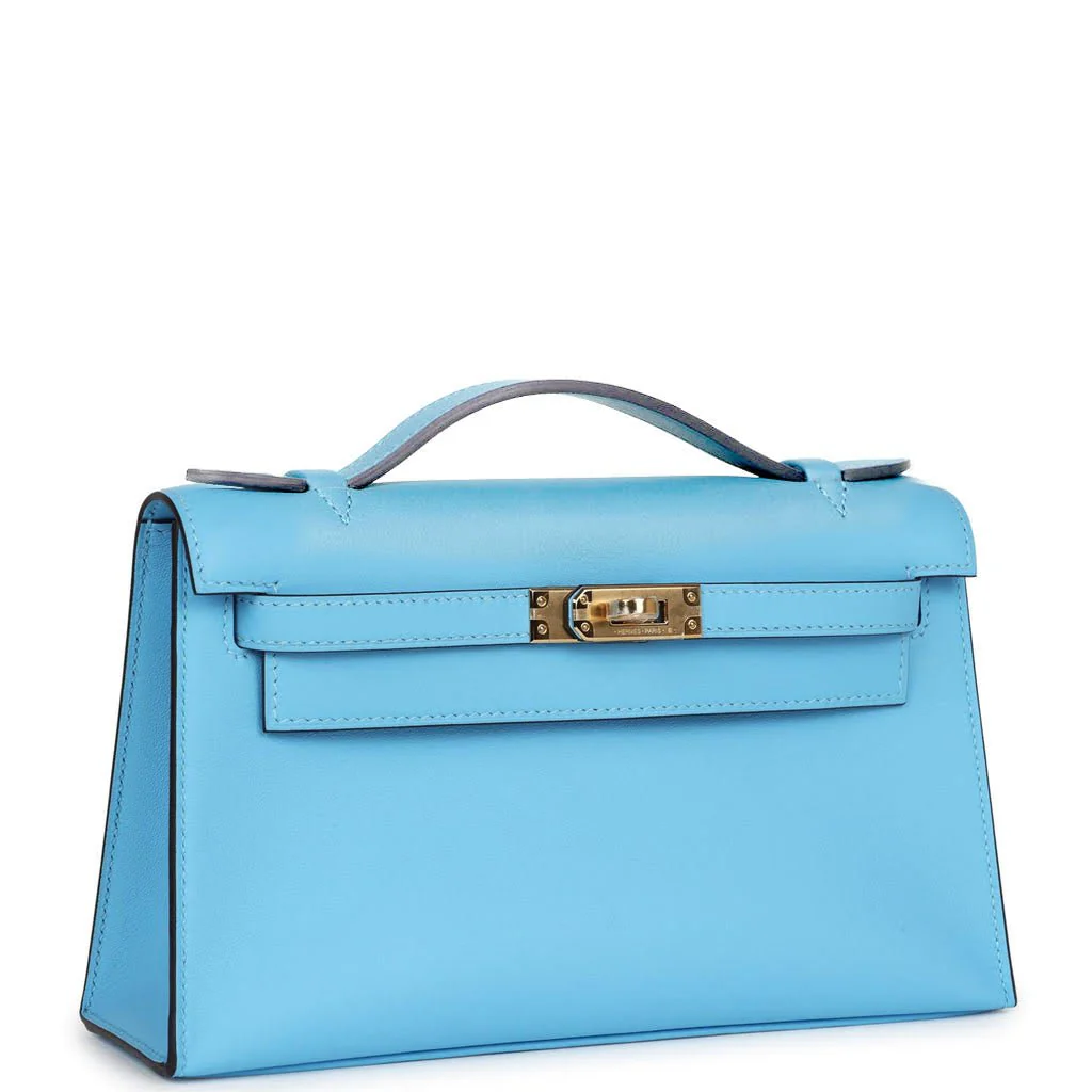 Replicate Hermes Kelly Pochette Celeste Swift Gold Hardware(1:1 replica)