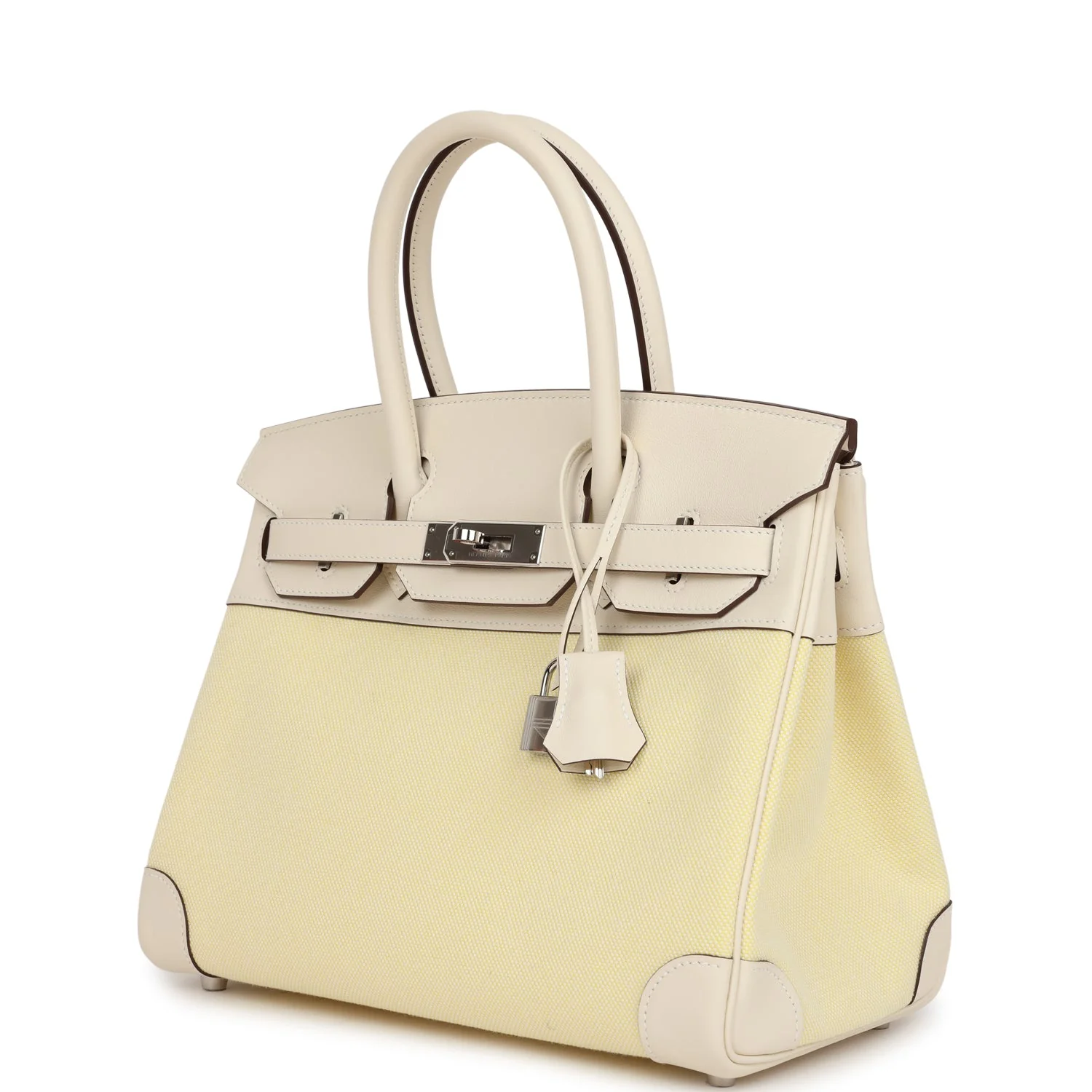 Replicate Hermes Birkin 30 Nata Swift and Jaune Poussin Toile Palladium Hardware(1:1 replica)