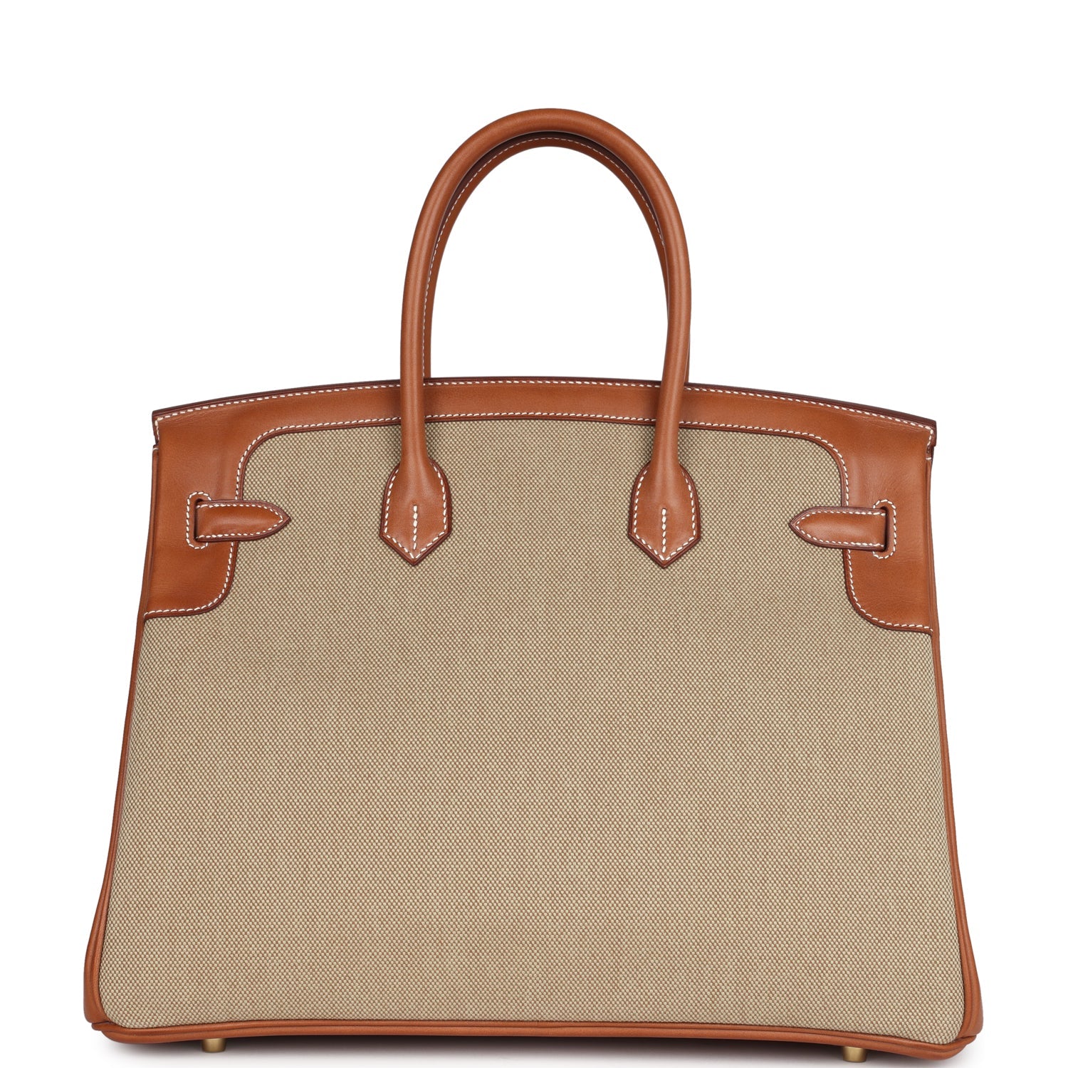 Replicate Hermes Birkin 35 Flag Ficelle and Paprika Toile H and Fauve Barenia Permabrass Hardware(1:1 replica)