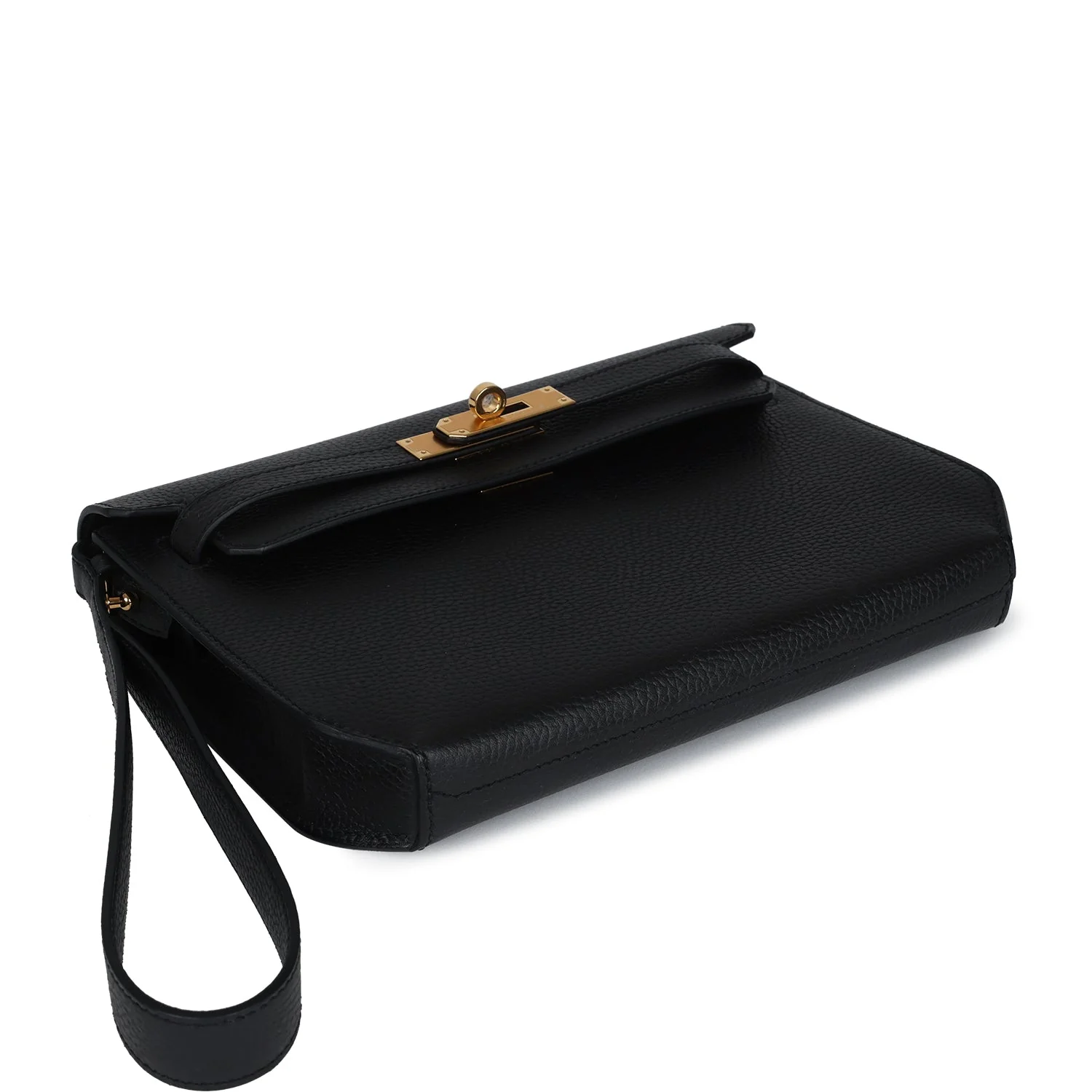 Replicate Hermes Kelly Depeches 25 Black Galop d'Hermes Gold Hardware(1:1 replica)