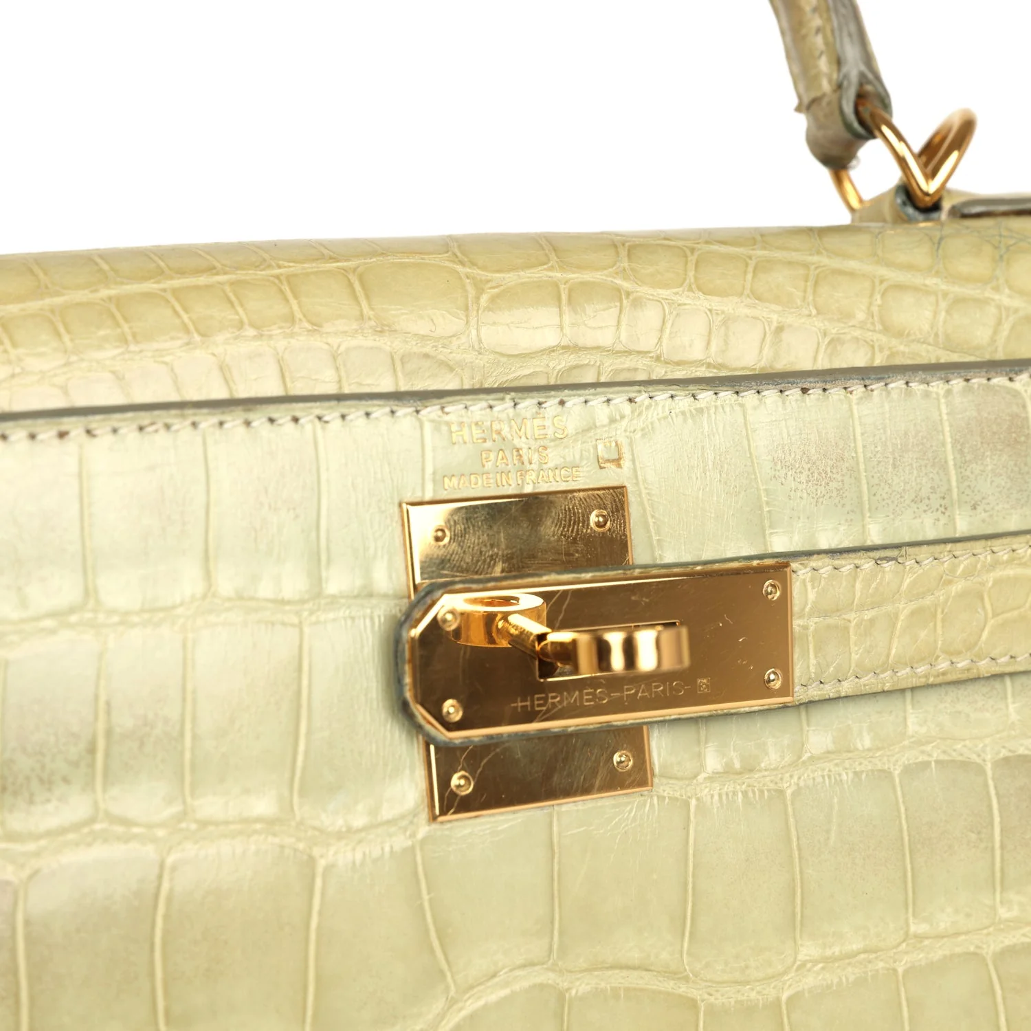 Replicate Vintage Hermes Kelly 28 Vert Celadon Natura Shiny Alligator Gold Hardware(1:1 replica)