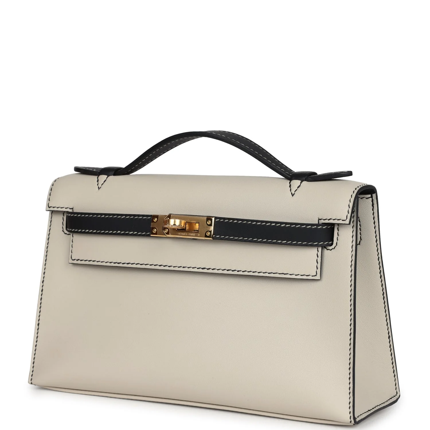 Replicate Hermes Special Order (HSS) Kelly Pochette Beton and Black Swift Gold Hardware(1:1 replica)
