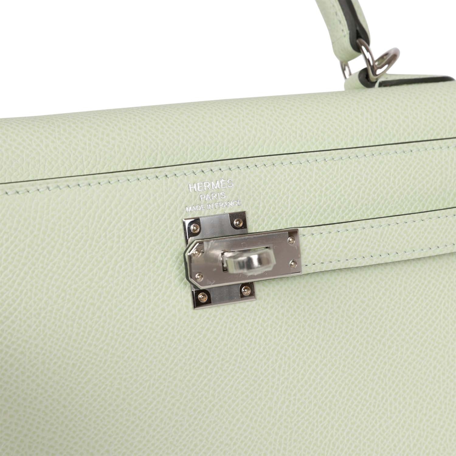 Replicate Hermes Kelly Sellier 25 Vert Fizz Epsom Palladium Hardware(1:1 replica)