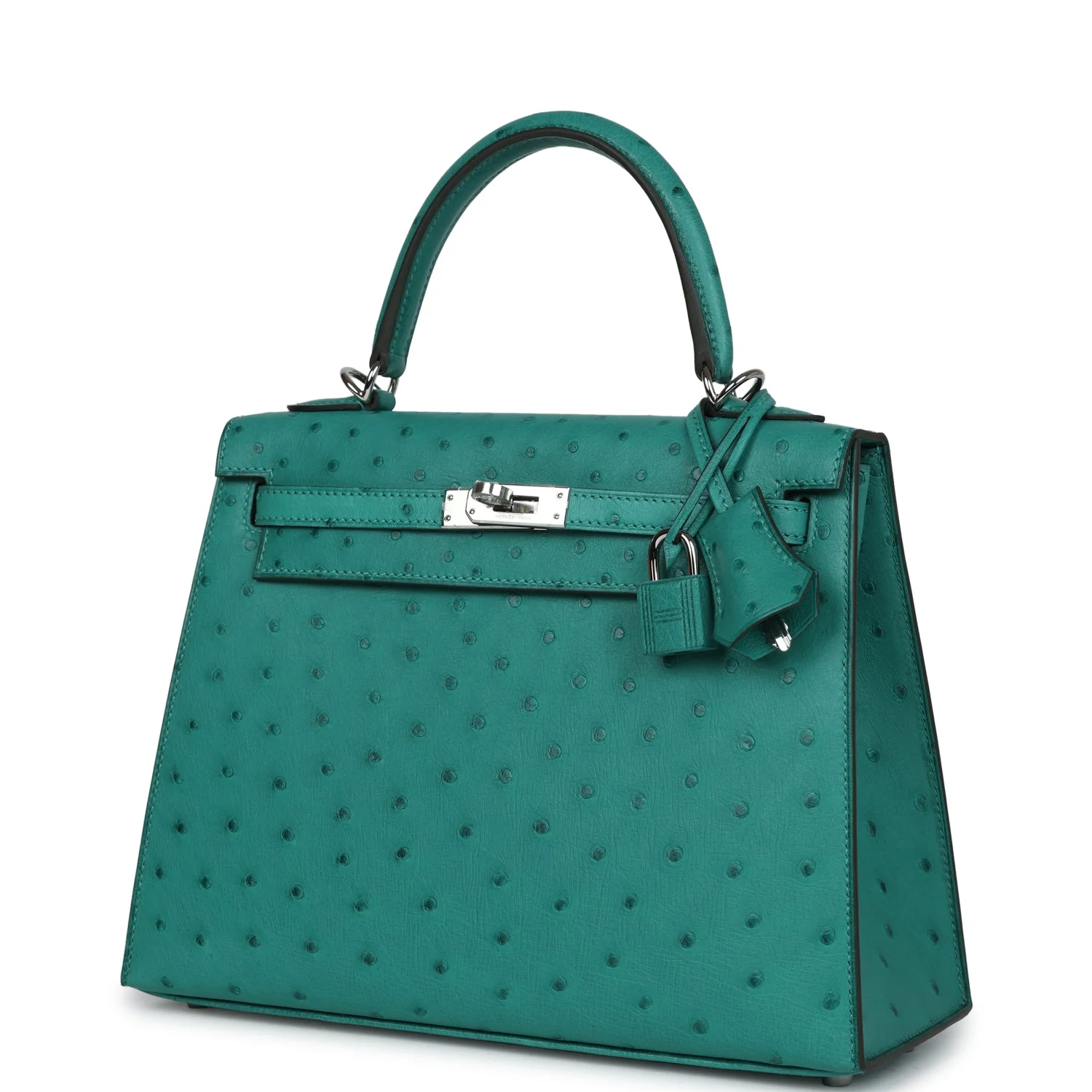 Replicate Hermes Kelly Sellier 25 Vert Verone Ostrich Palladium Hardware(1:1 replica)