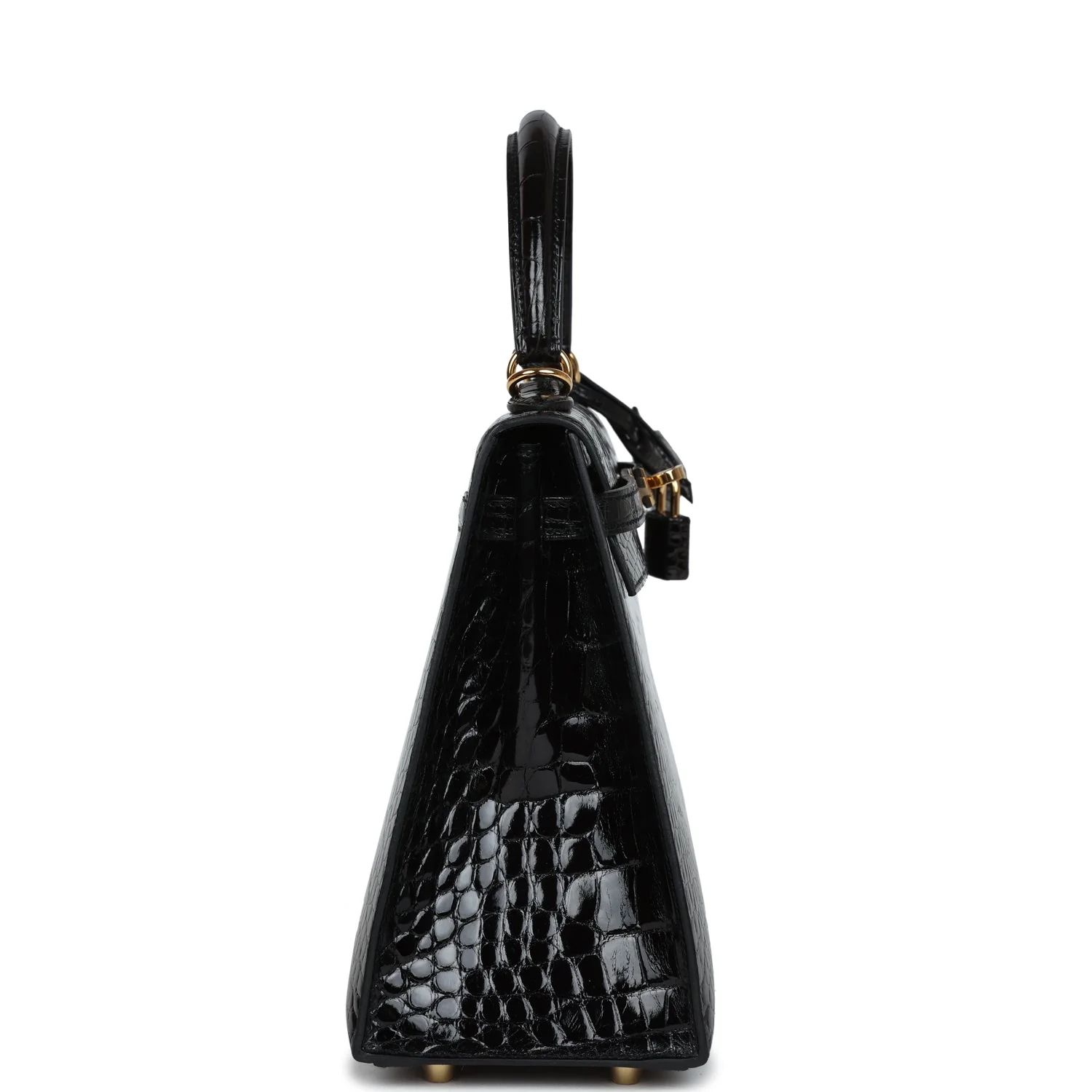 Replicate Hermes Kelly Sellier 25 Black Shiny Alligator Gold Hardware(1:1 replica)