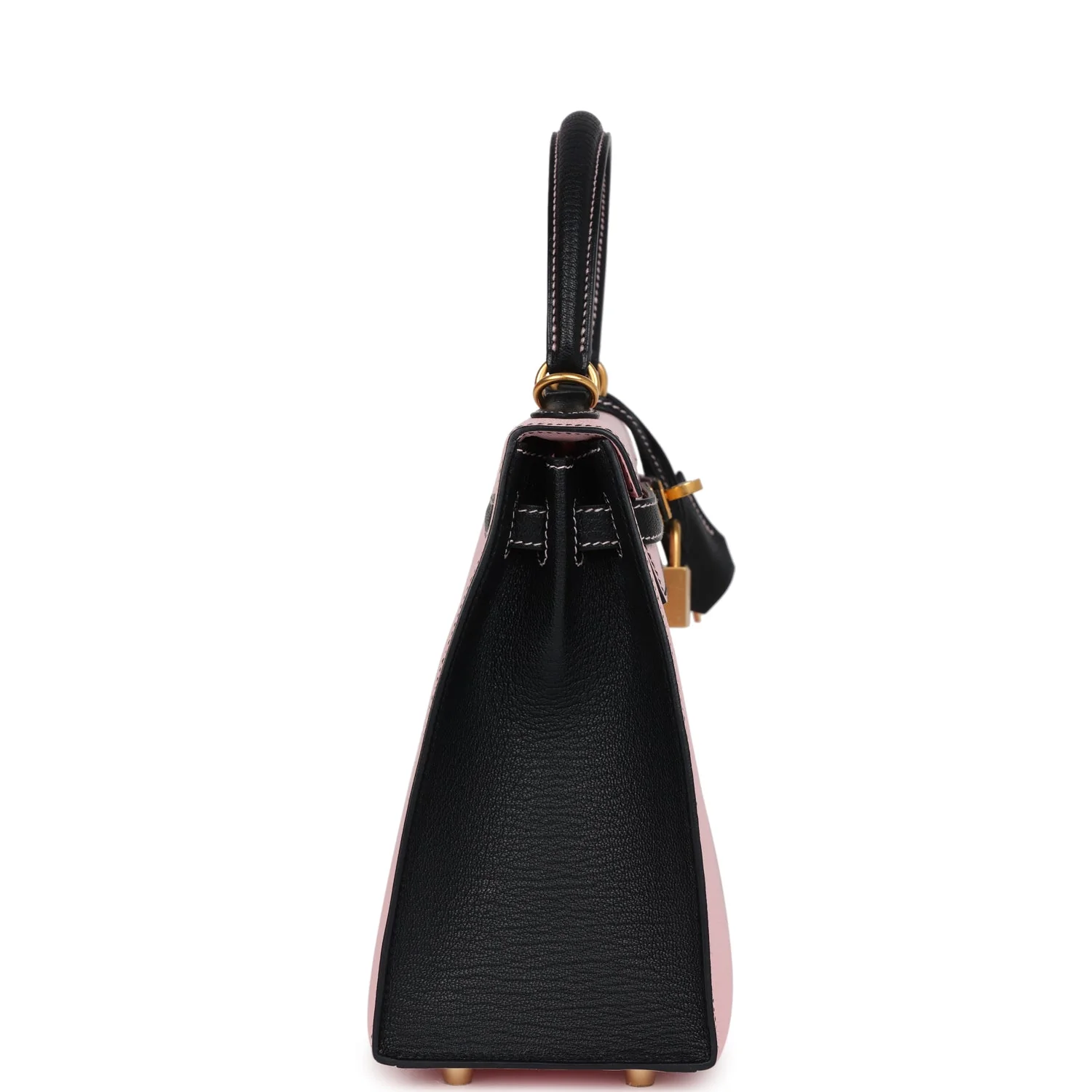 Replicate Hermes Special Order (HSS) Kelly Sellier 25 Rose Sakura and Black Chevre Mysore Brushed Gold Hardware(1:1 replica)