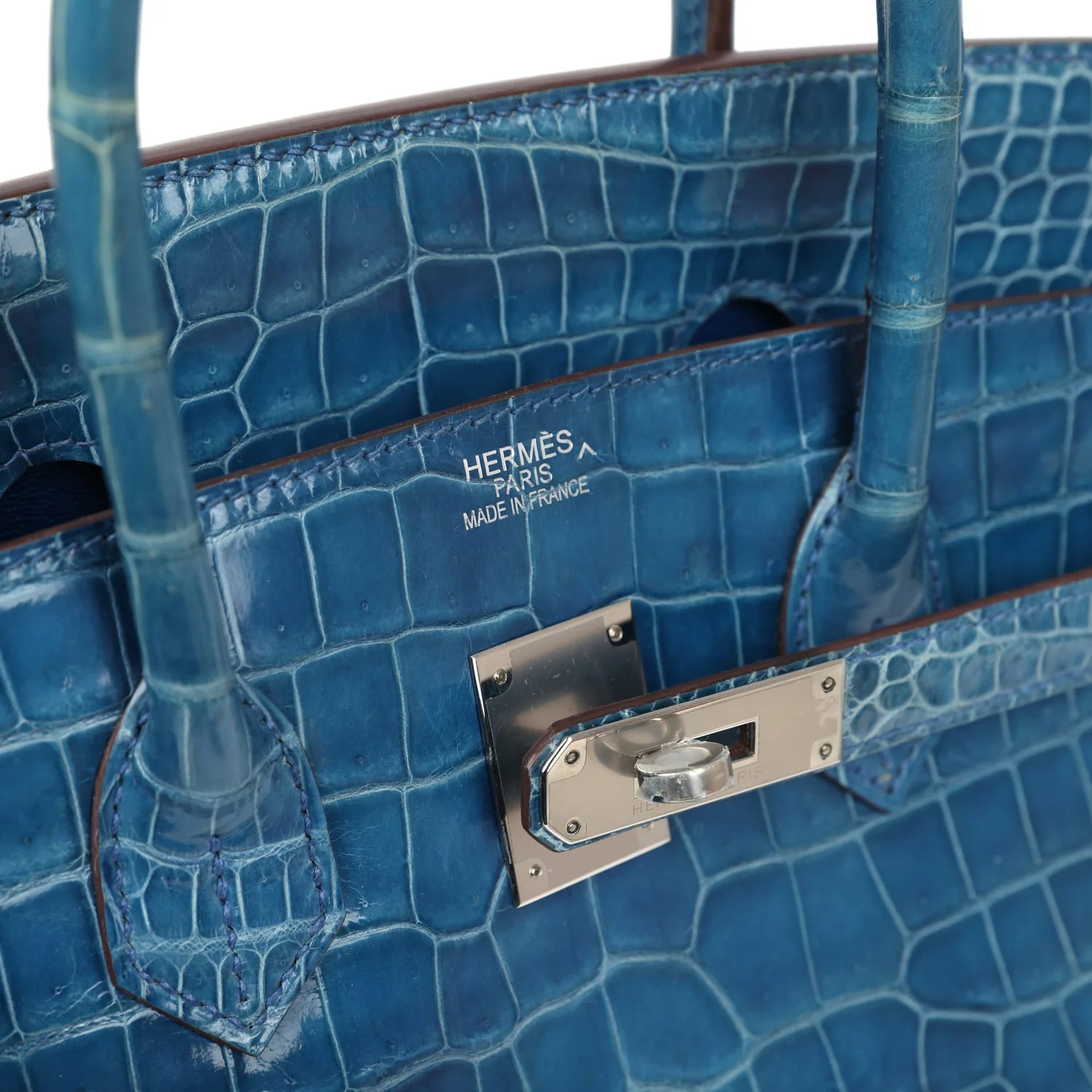 Replicate Hermes Birkin 35 Bleu Mykonos Shiny Porosus Crocodile Palladium Hardware(1:1 replica)