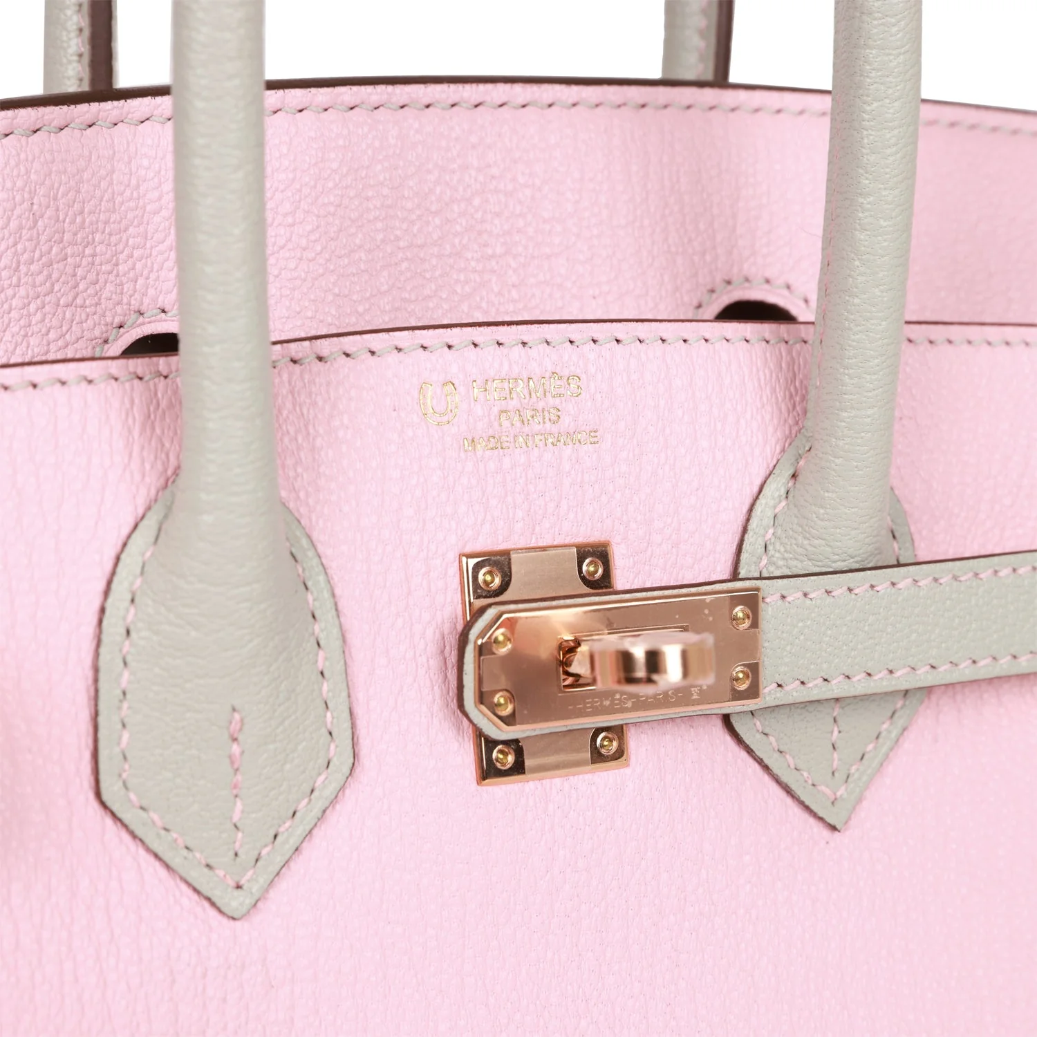 Replicate Hermes Special Order (HSS) Birkin 25 Rose Sakura and Gris Perle Chevre Mysore Rose Gold Hardware(1:1 replica)