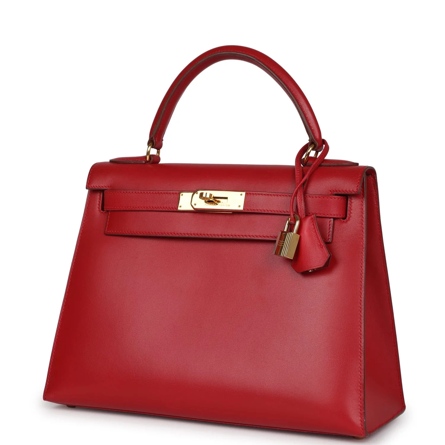 Replicate Vintage Hermes Kelly Sellier 28 Rouge Vif Box Gold Hardware(1:1 replica)