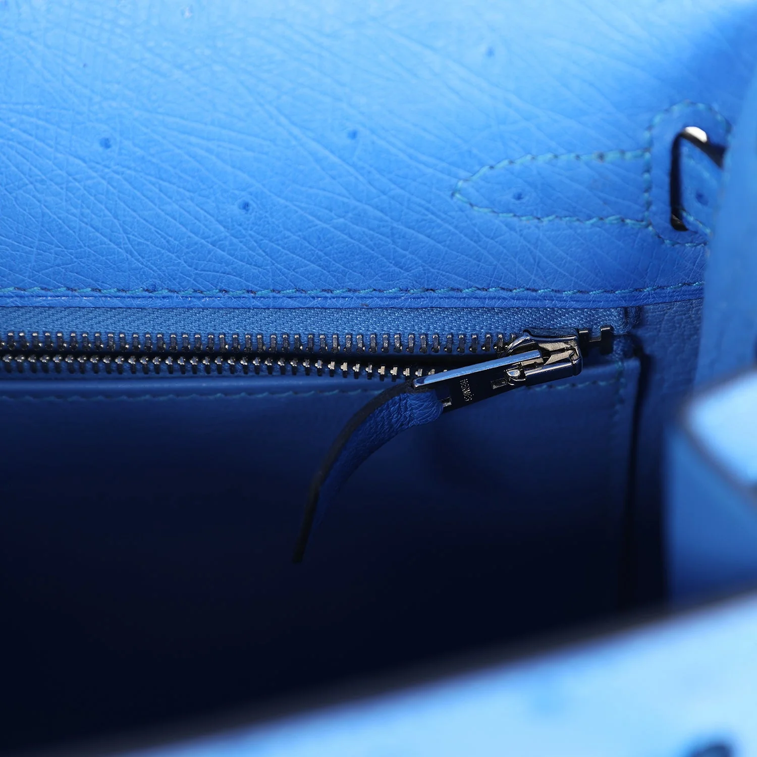 Replicate Hermes Kelly Sellier 25 Bleuet Ostrich Palladium Hardware(1:1 replica)