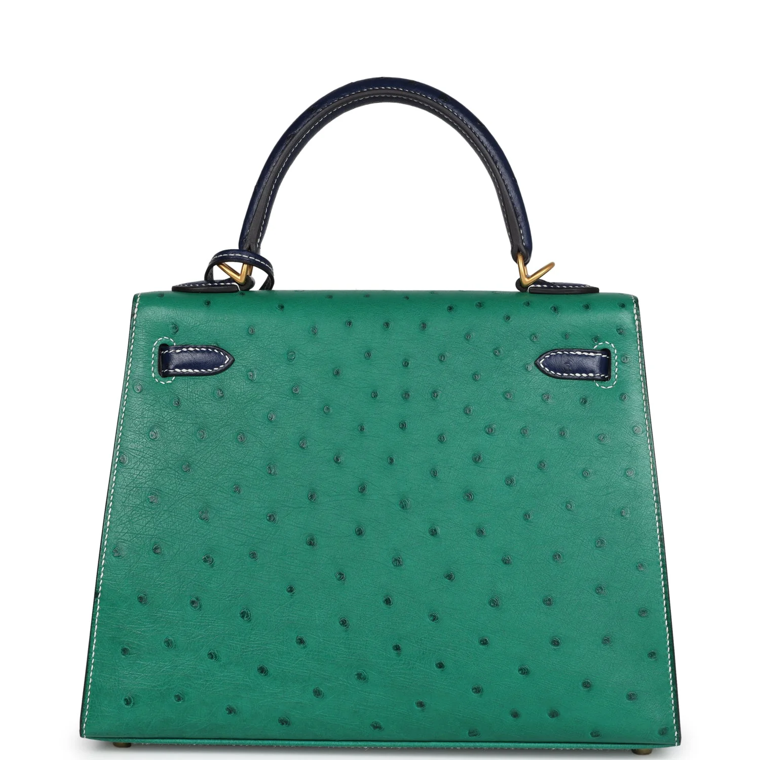 Replicate Hermes Special Order (HSS) Kelly Sellier 25 Vert Vertigo and Bleu Iris Ostrich Brushed Gold Hardware(1:1 replica)