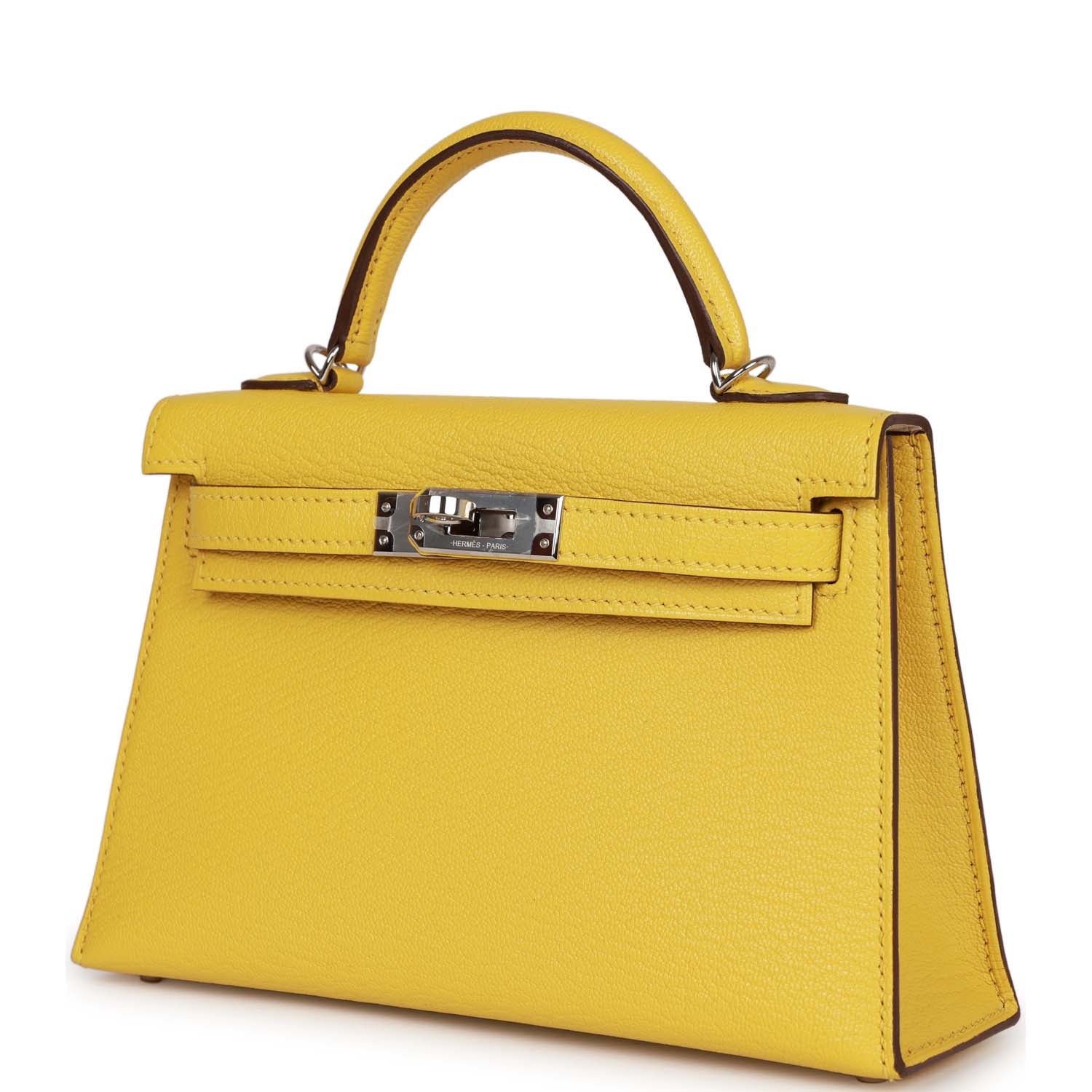 Replicate Hermes Kelly Sellier 20 Jaune de Naples Verso Ch��vre Palladium Hardware(1:1 replica)