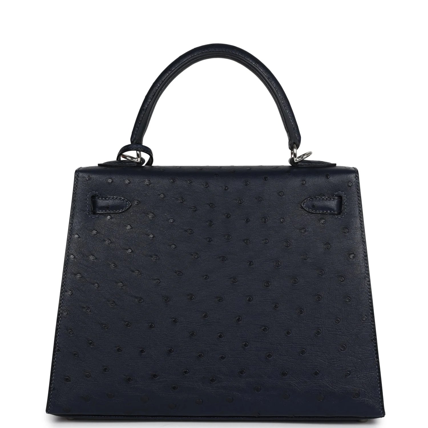 Replicate Hermes Special Order (HSS) Kelly Sellier 25 Bleu Indigo Verso Ostrich Palladium Hardware(1:1 replica)