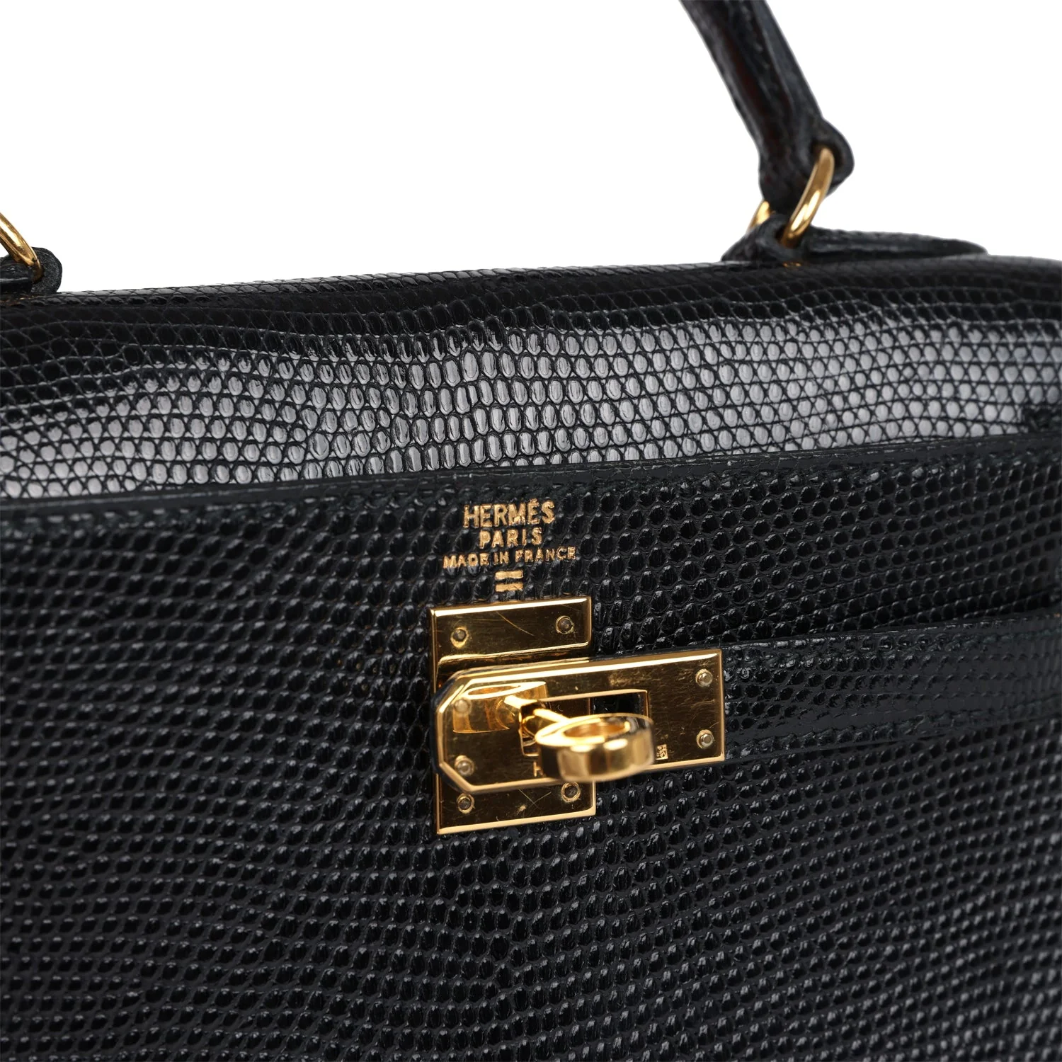 Replicate Vintage Hermes Kelly Sellier 20 Black Varanus Salvator Lizard Gold Hardware(1:1 replica)