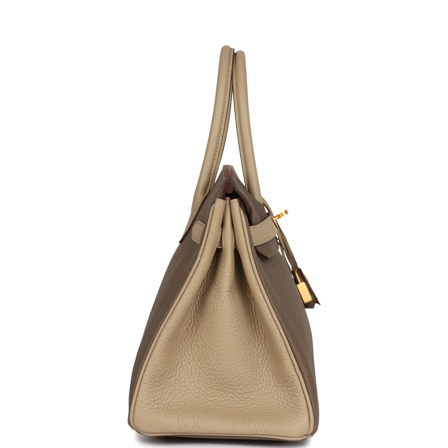 Replicate Hermes Special Order (HSS) Birkin 30 Bi-Color Gris Tourterelle and Etoupe Clemence Brushed Gold Hardware(1:1 replica)