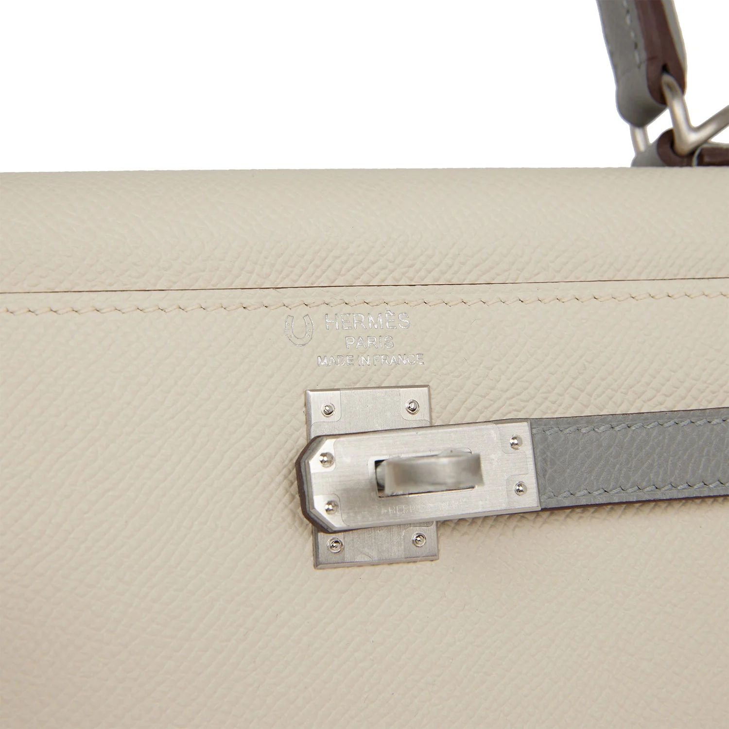 Replicate Hermes Special Order (HSS) Kelly Sellier 25 Craie and Gris Mouette Epsom Brushed Palladium Hardware(1:1 replica)