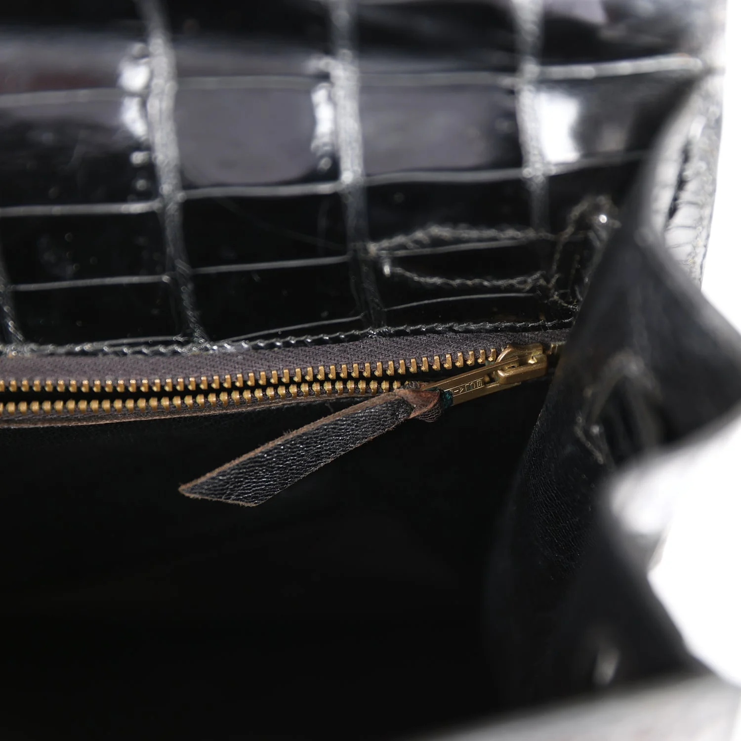 Replicate Vintage Hermes Kelly Sellier 32 Black Shiny Porosus Crocodile Gold Hardware(1:1 replica)